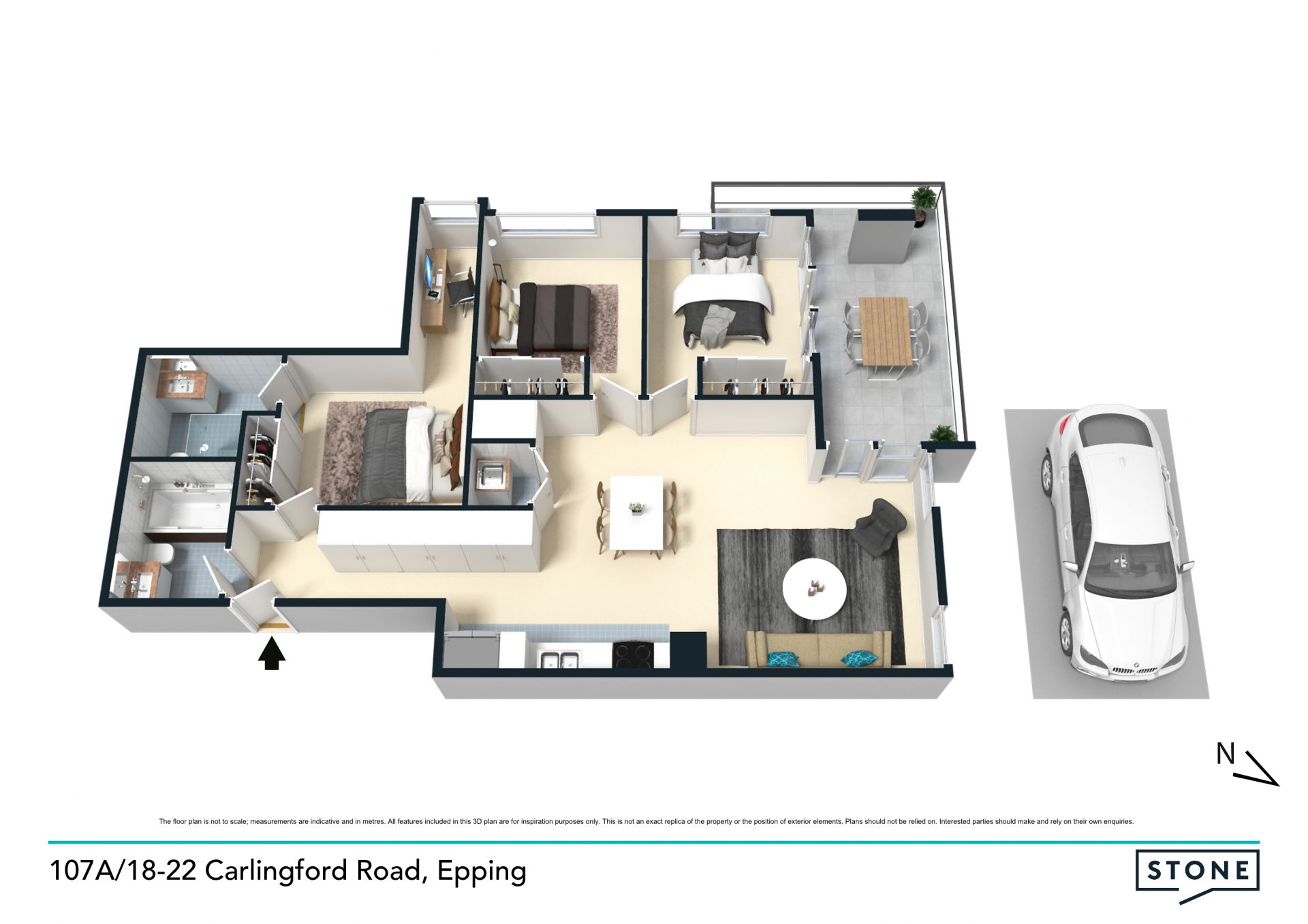 North facing, quiet and private 3 bedroom luxury apartment