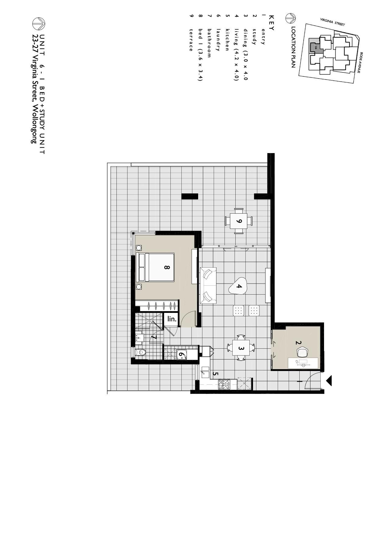 One bedroom unit with study