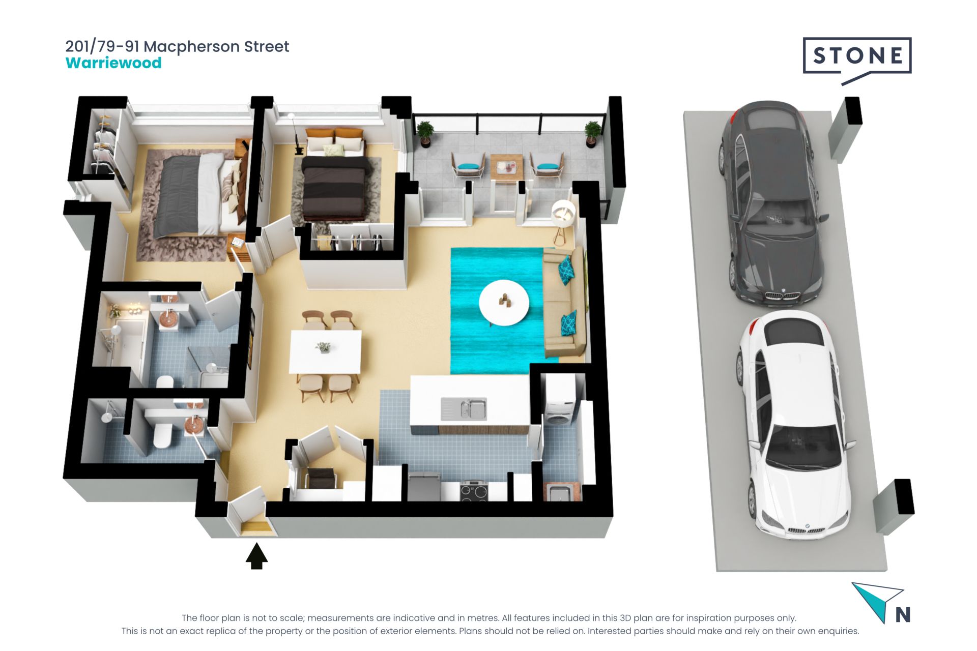 Bright and airy top floor apartment with study and North aspect