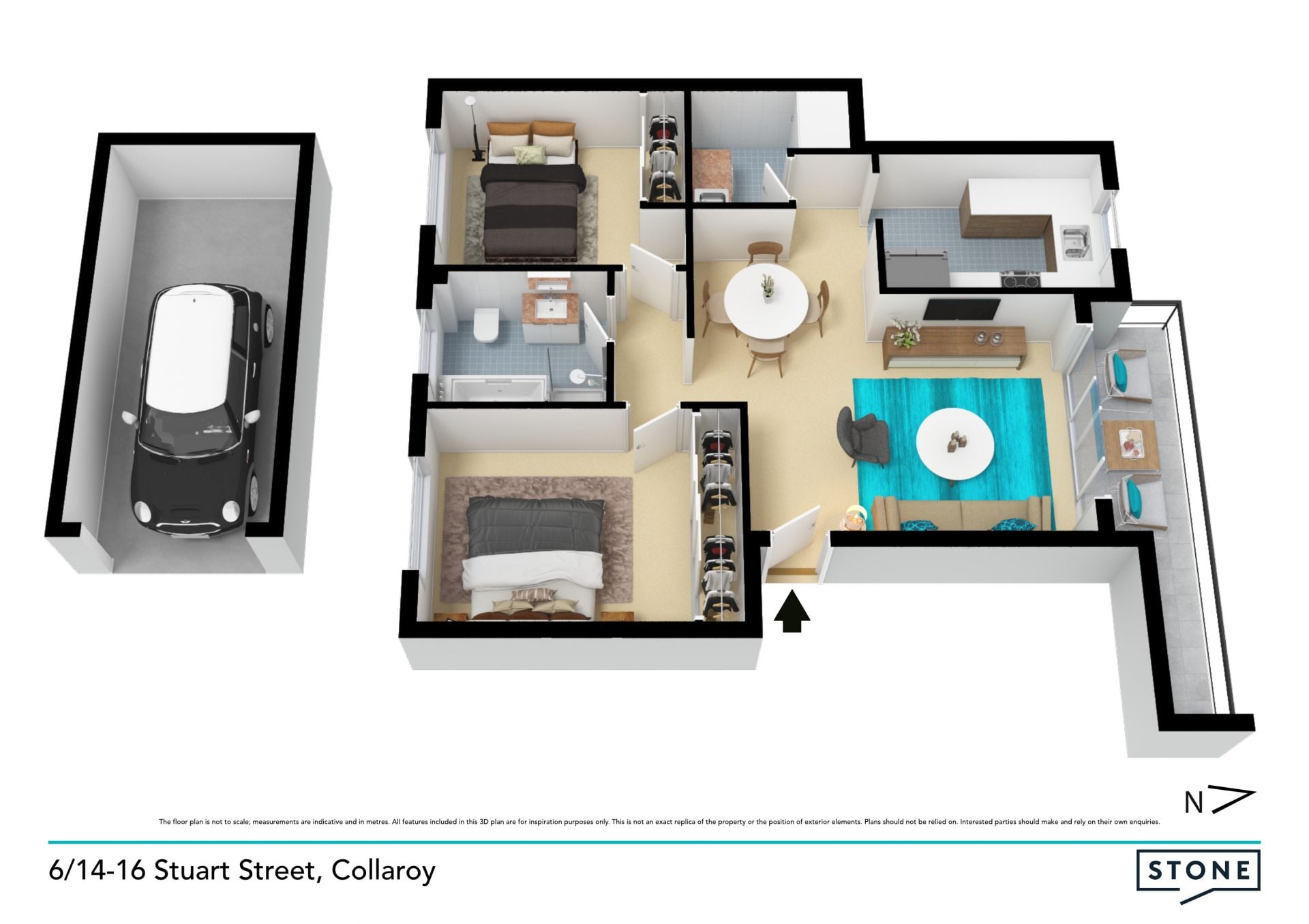 North-facing beachside apartment with ocean glimpses