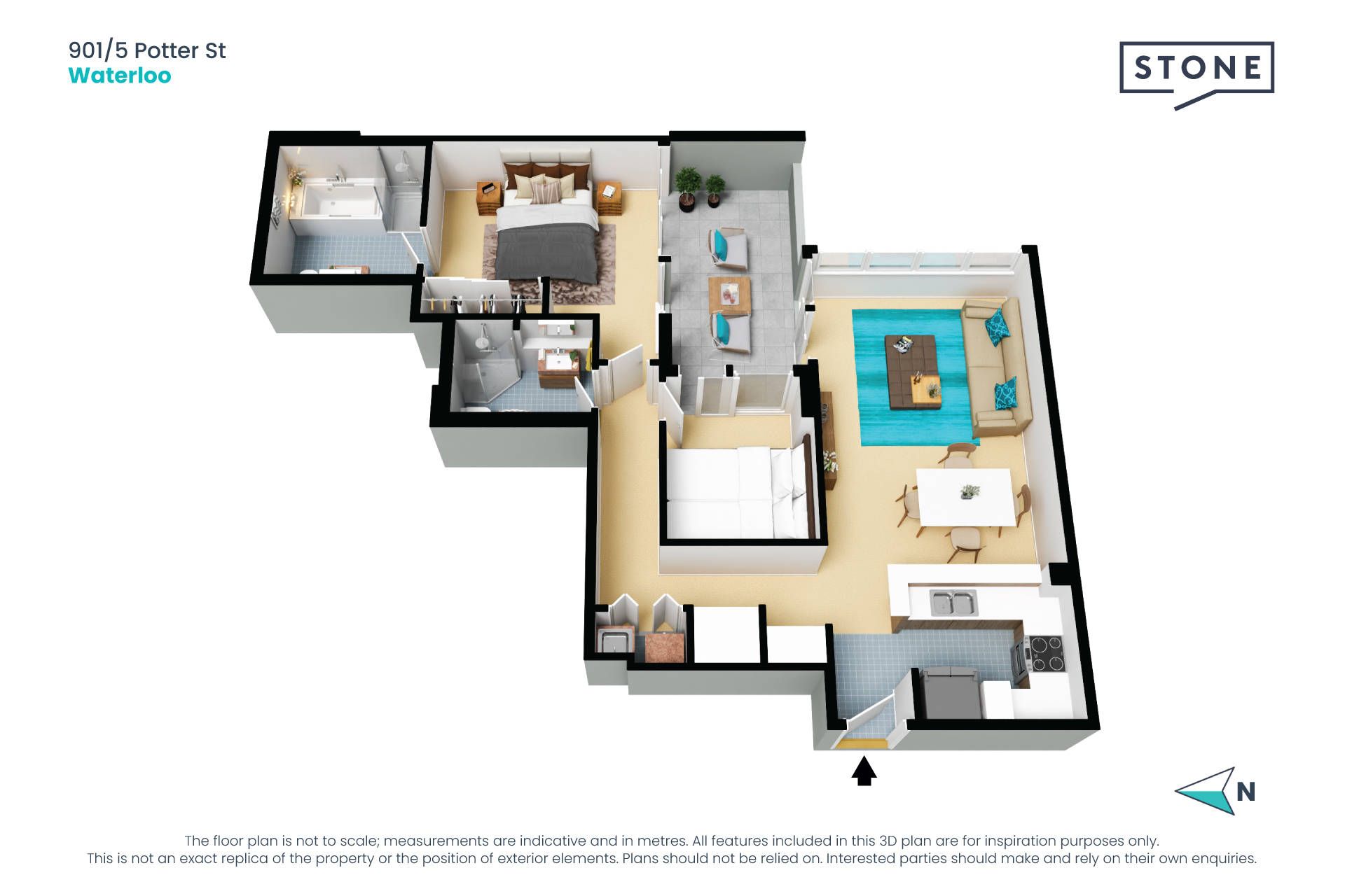 One Bed plus Study room (bed), Two Baths
