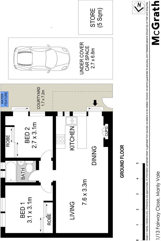Tranquil modernised courtyard apartment moments to Manly