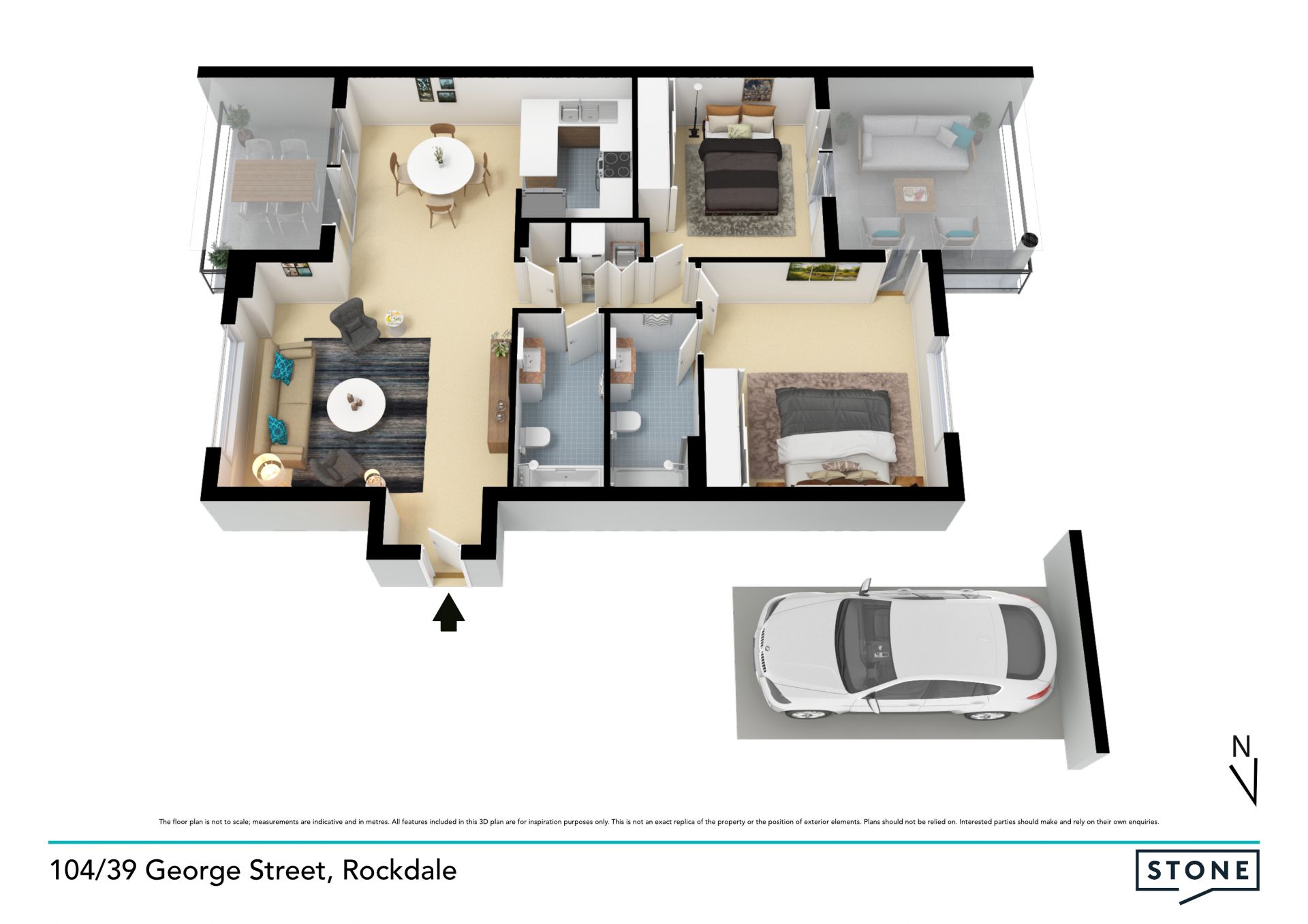 Modern spacious unit in village hub