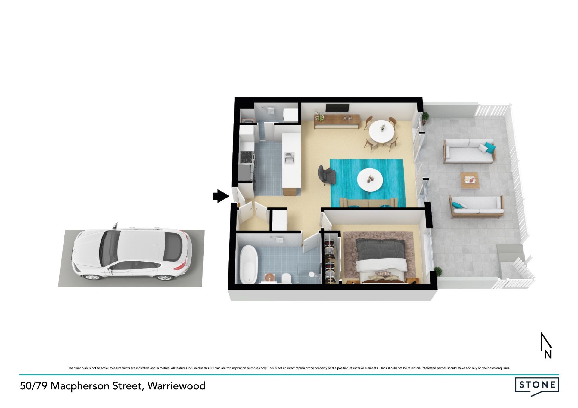 Oversized one-bedroom ground floor with private courtyard