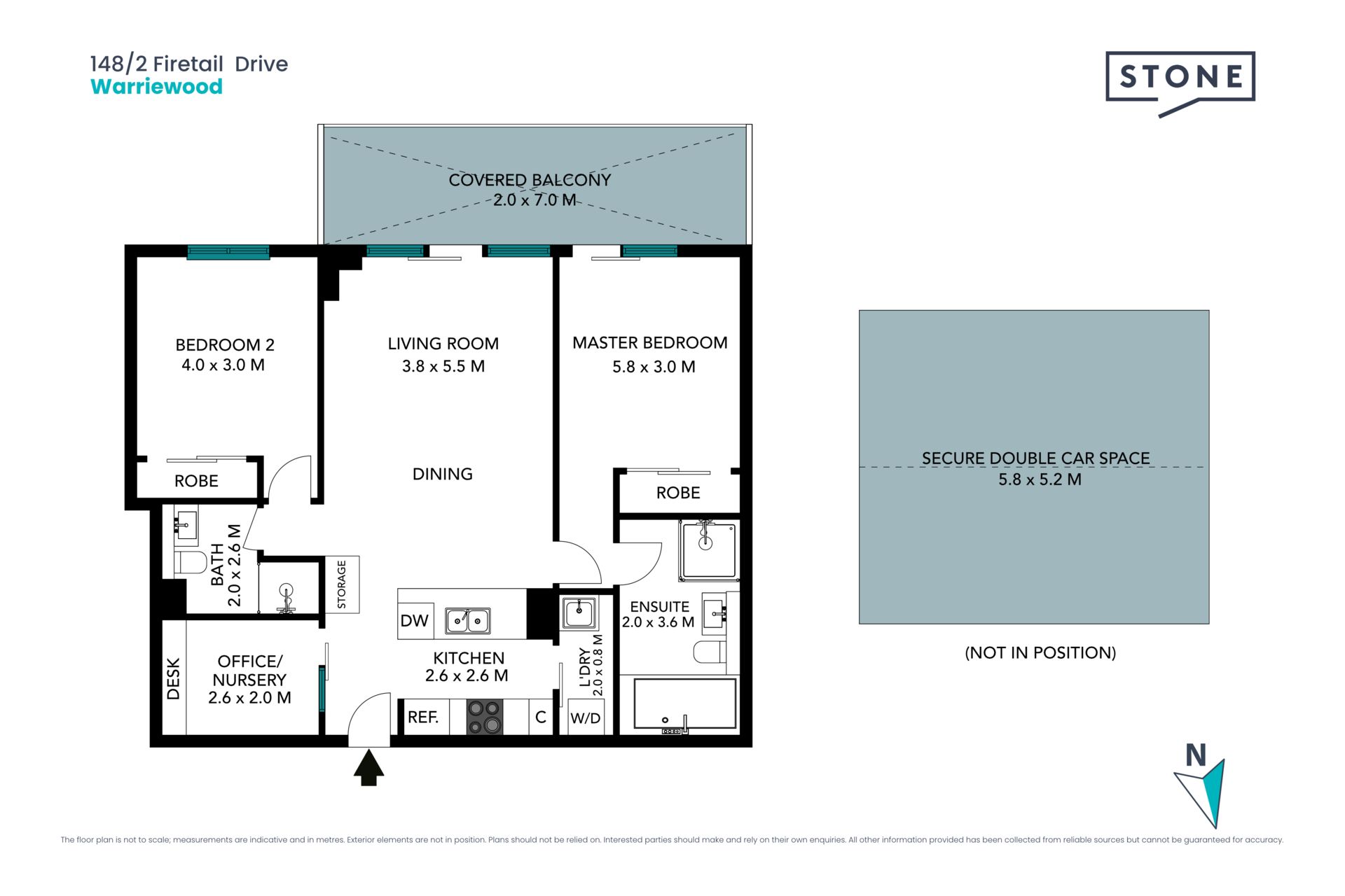 Modern apartment with large balcony and separate nursery/home office