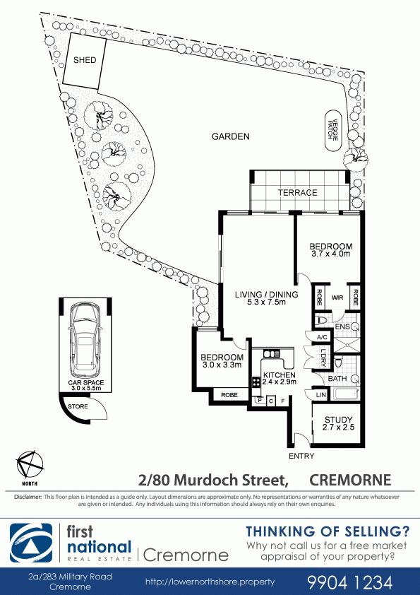 2 bedrooms + study