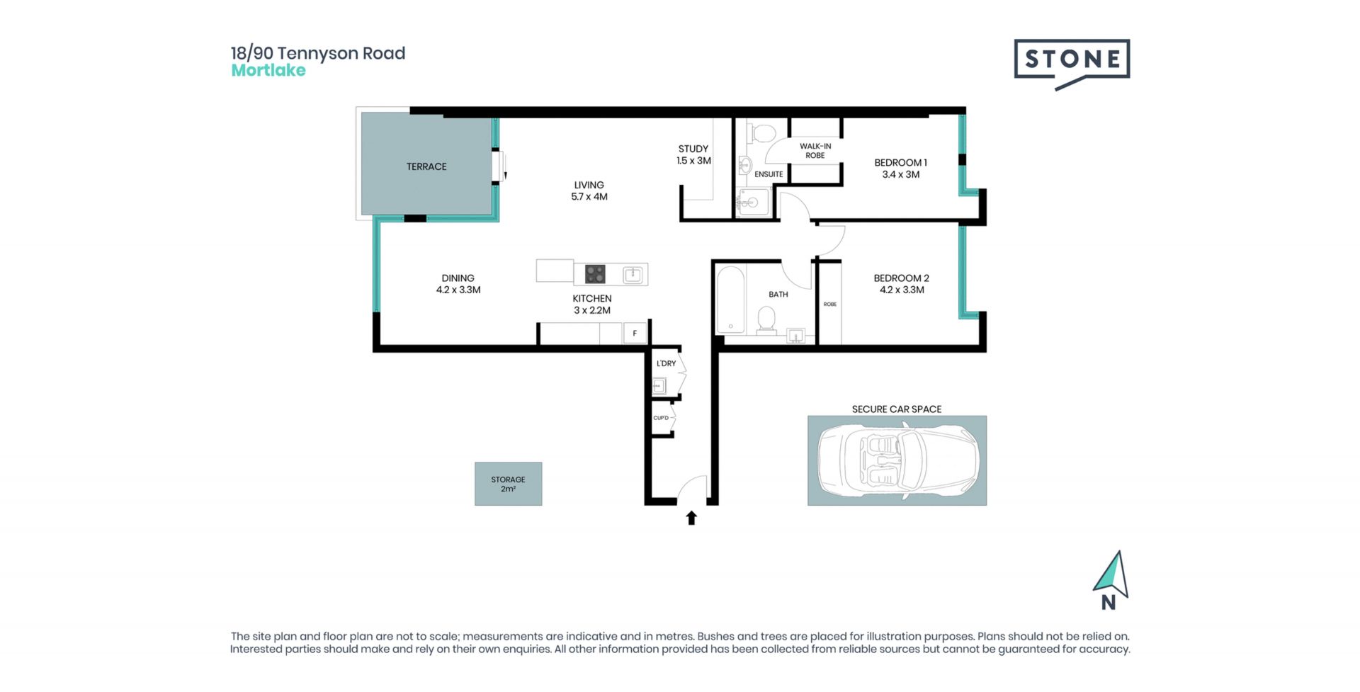 Luxurious Two Bedroom Apartment with Study
(Access via Hilly Street)