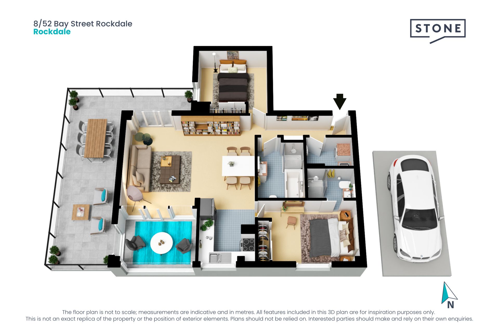 Chic and sunny, two beds plus sunroom (130 sqm total area)