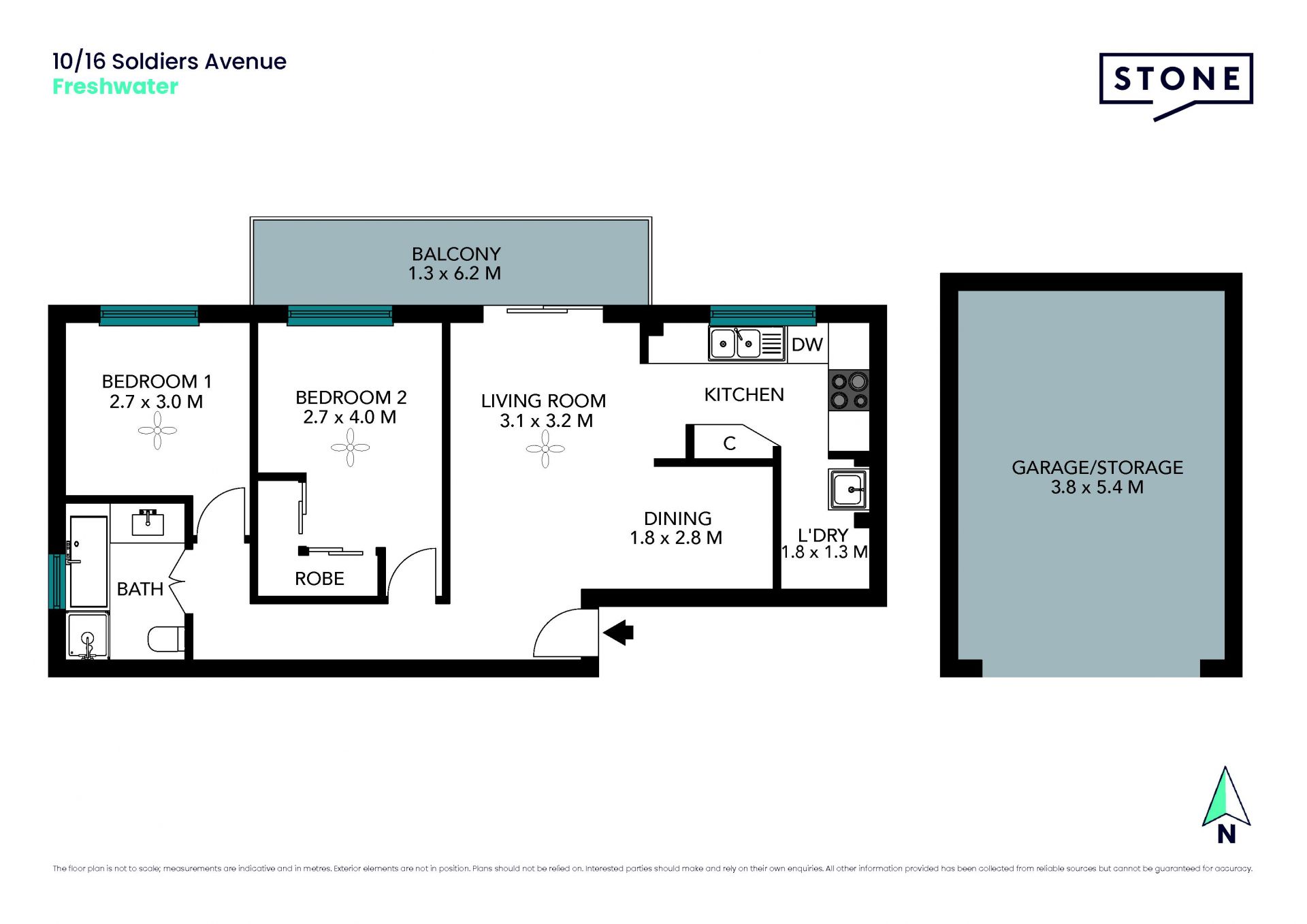 North facing, top floor apartment in prime beachside address