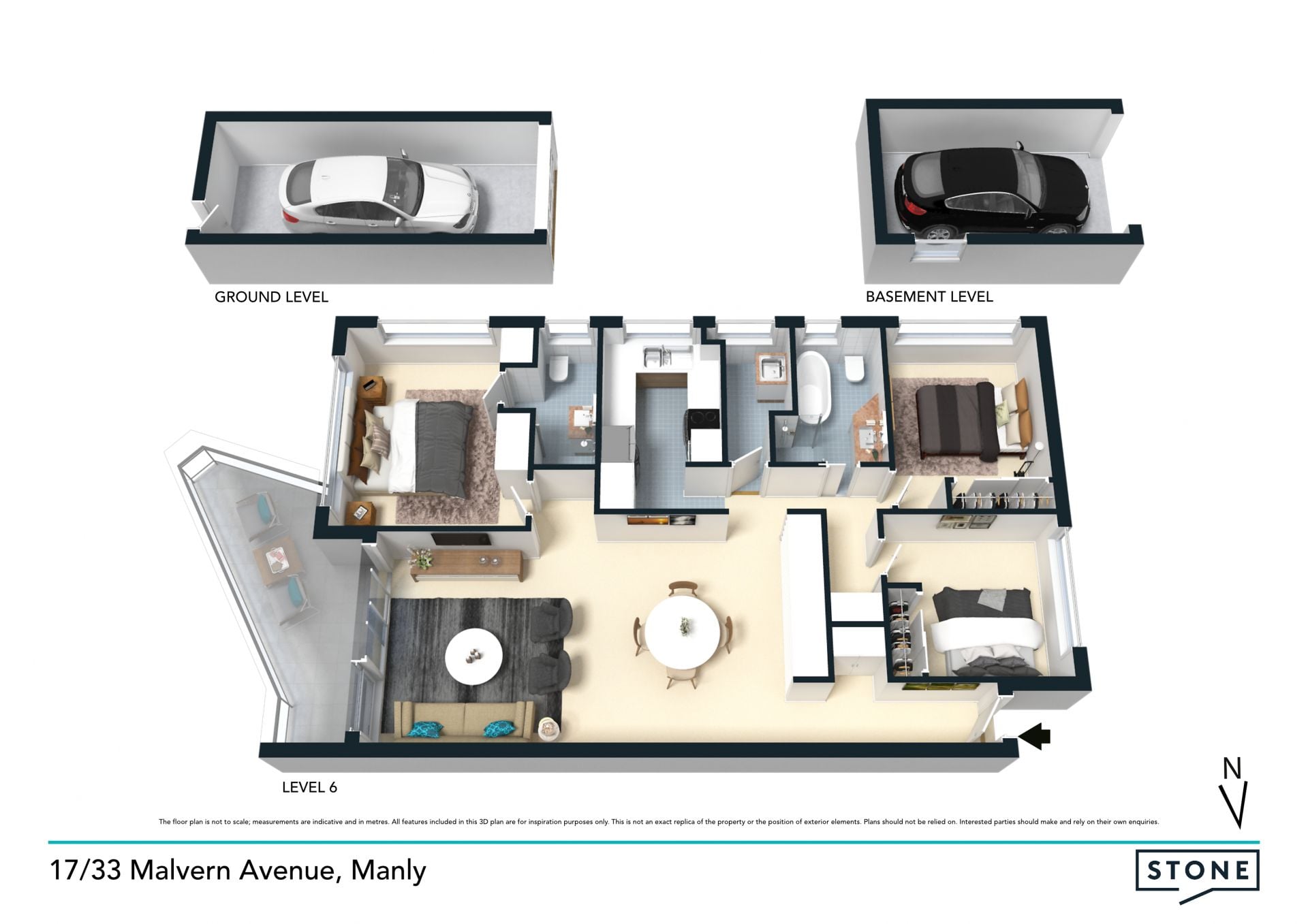 Beachside apartment with elevated ocean views and dual car space