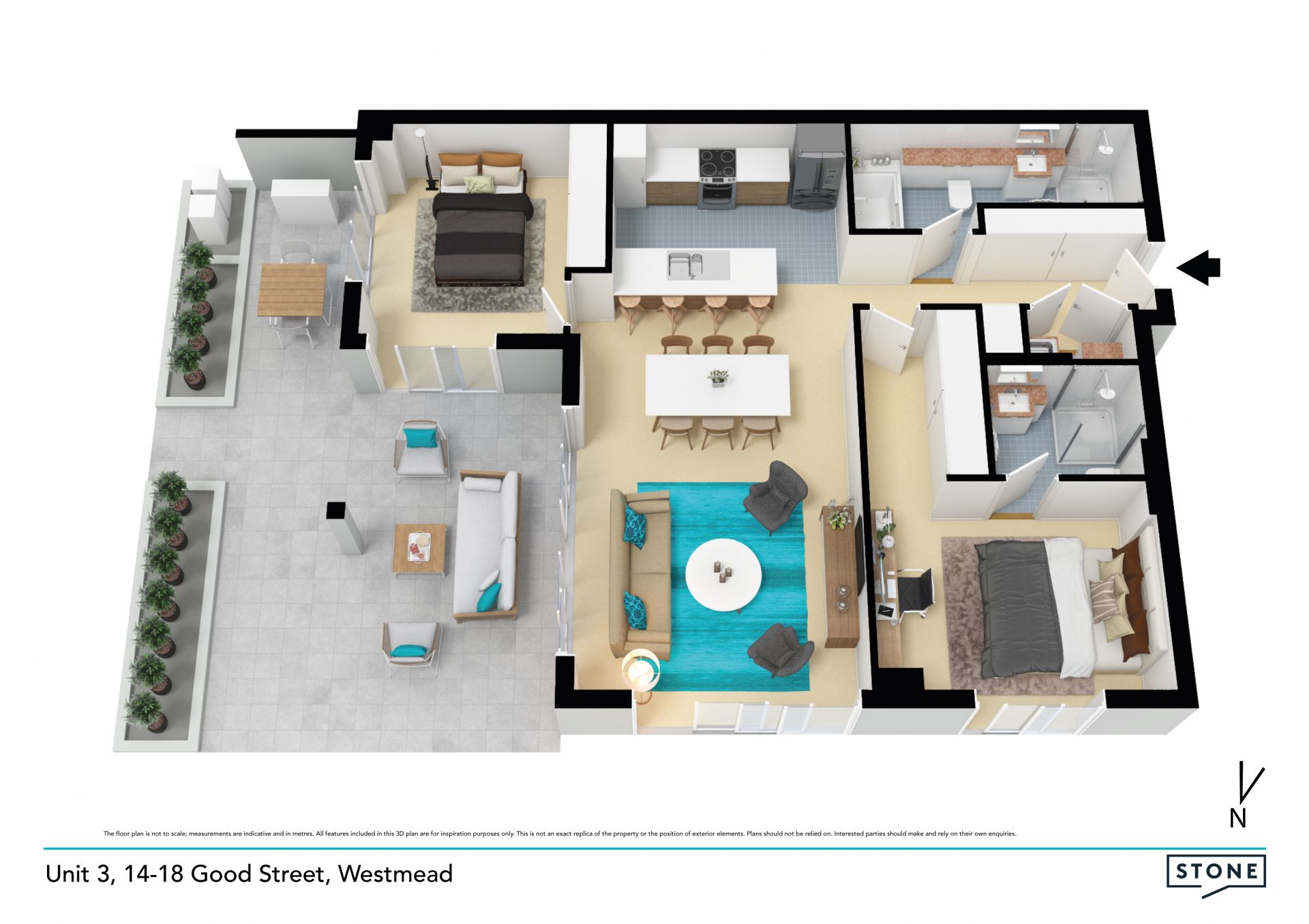 Modern Two Bedroom Unit With Massive Private Courtyard In Sought After Location