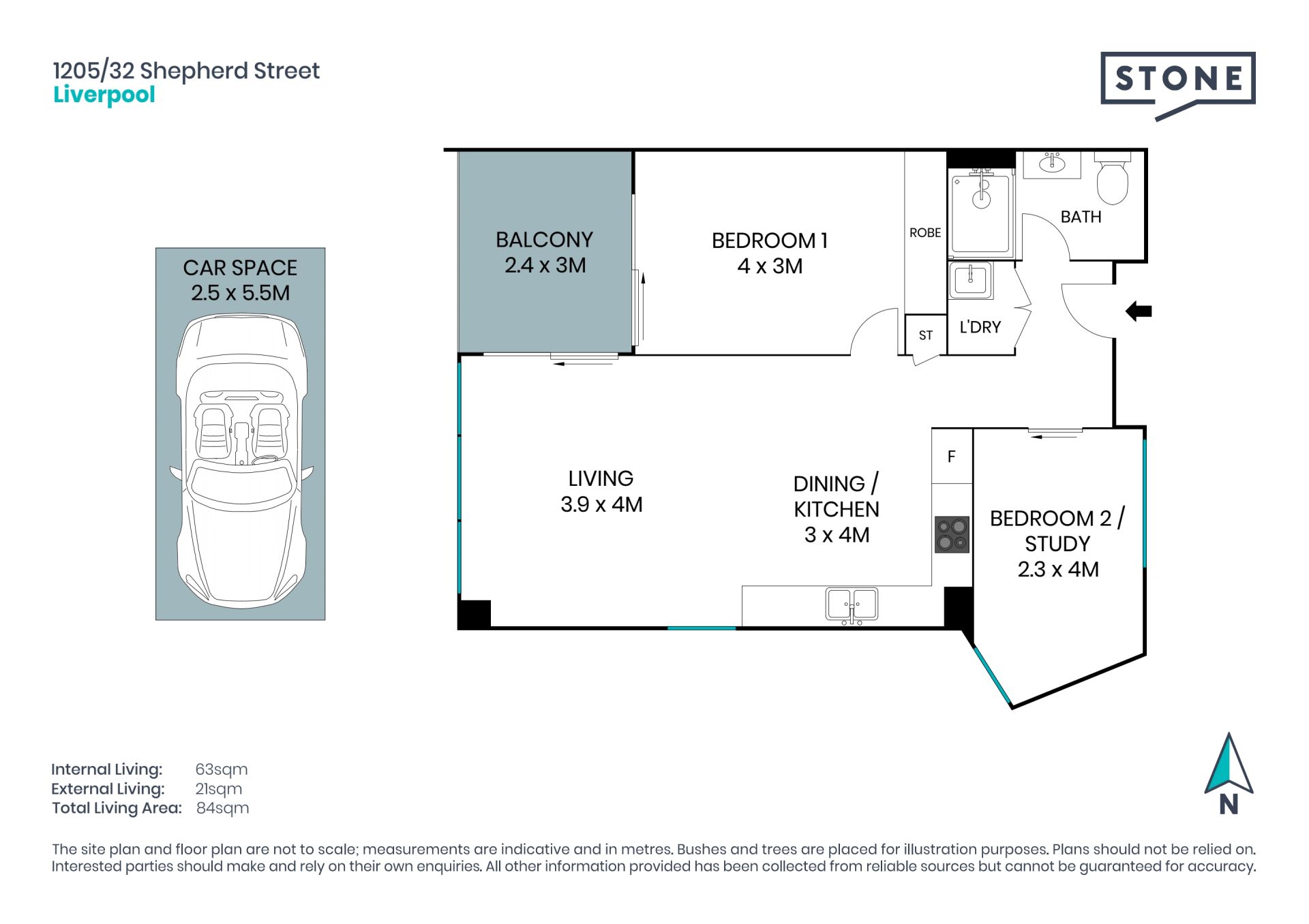 North facing apartment in secure modern complex