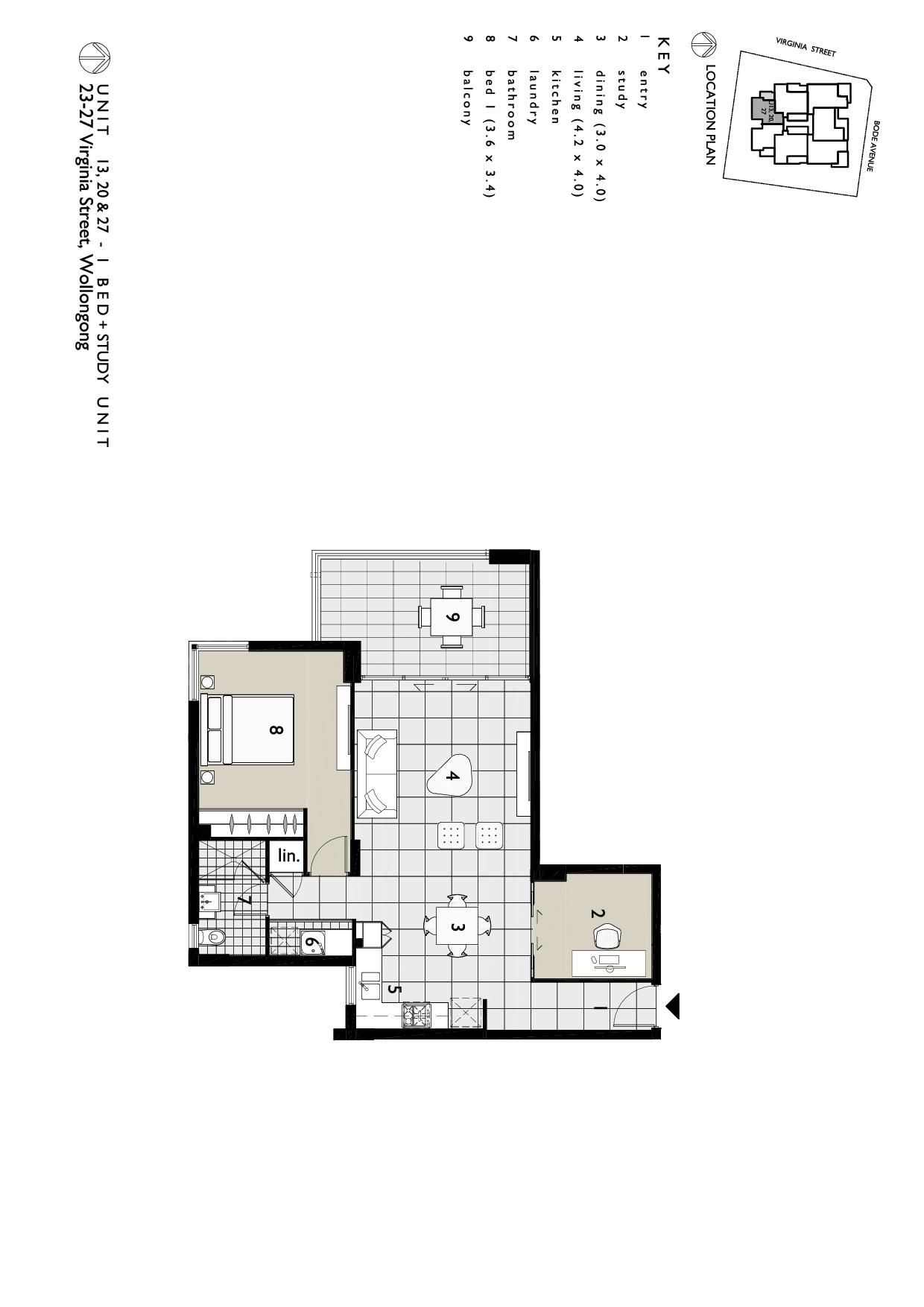Modern one bedroom unit plus study or media room