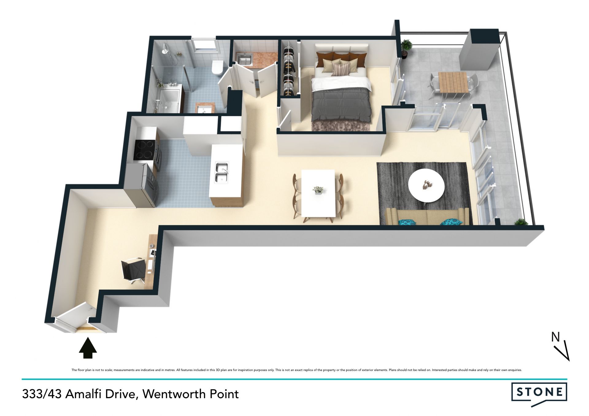 Stylish one bedder + home office