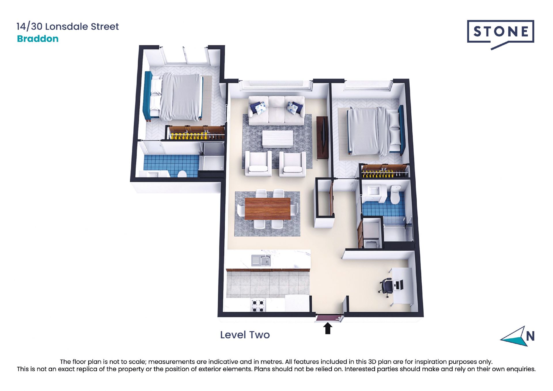 Bright and spacious two-bedroom plus study on Lonsdale Street