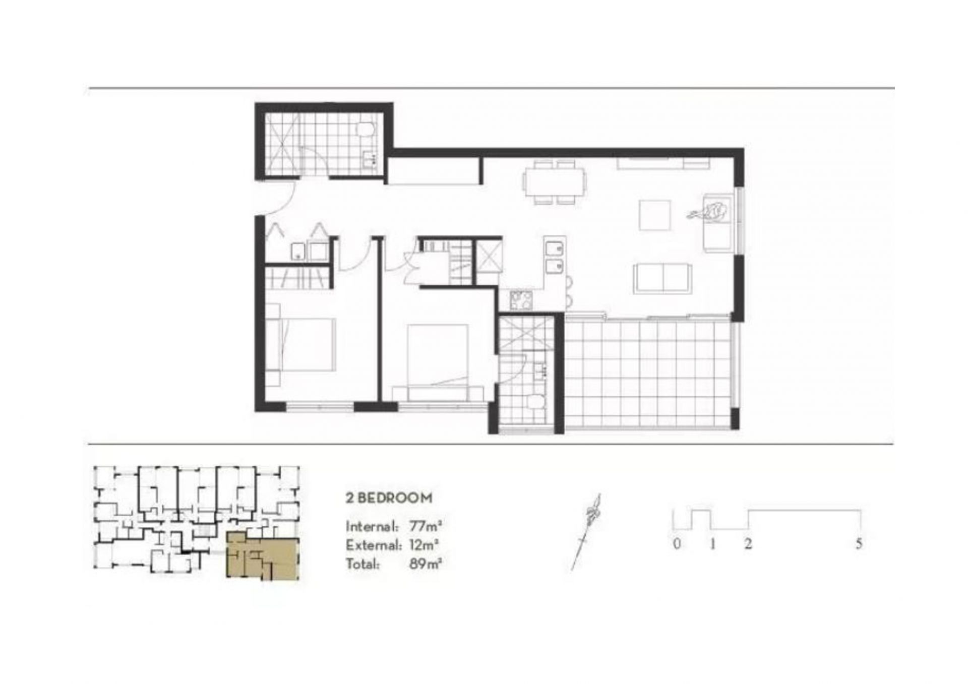 Partially furnished two bedroom apartment