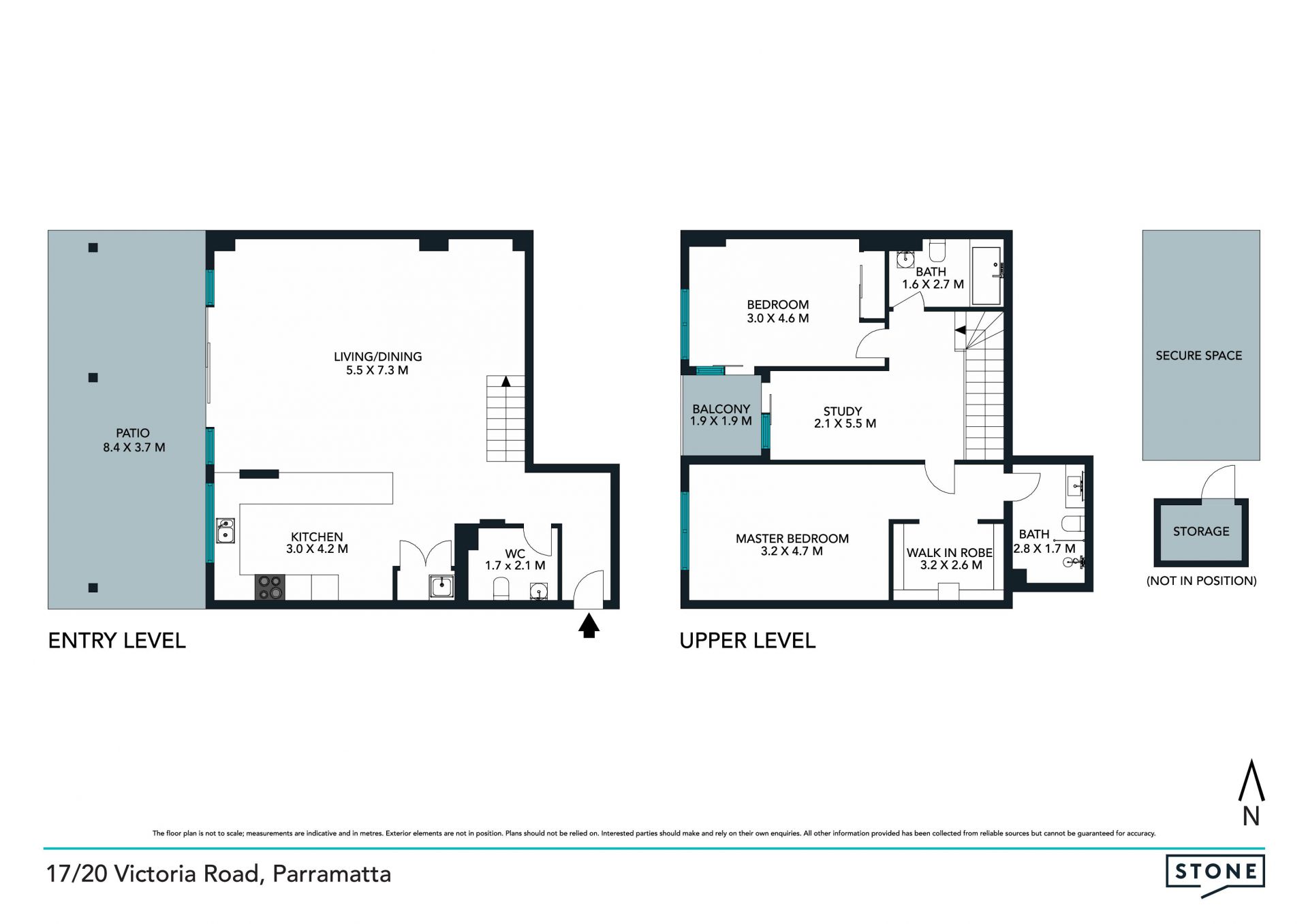 2 bedroom PLUS STUDY apartment spread over two levels