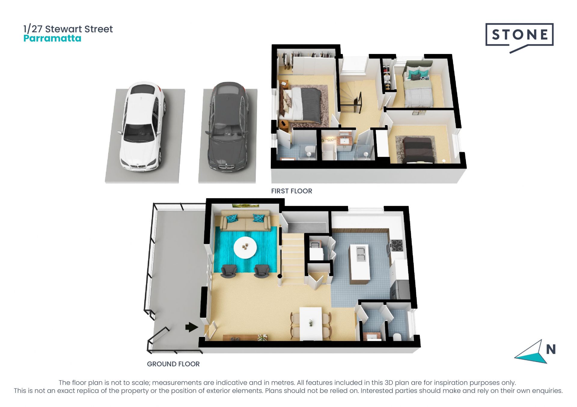Townhouse-style three-bedroom apartment