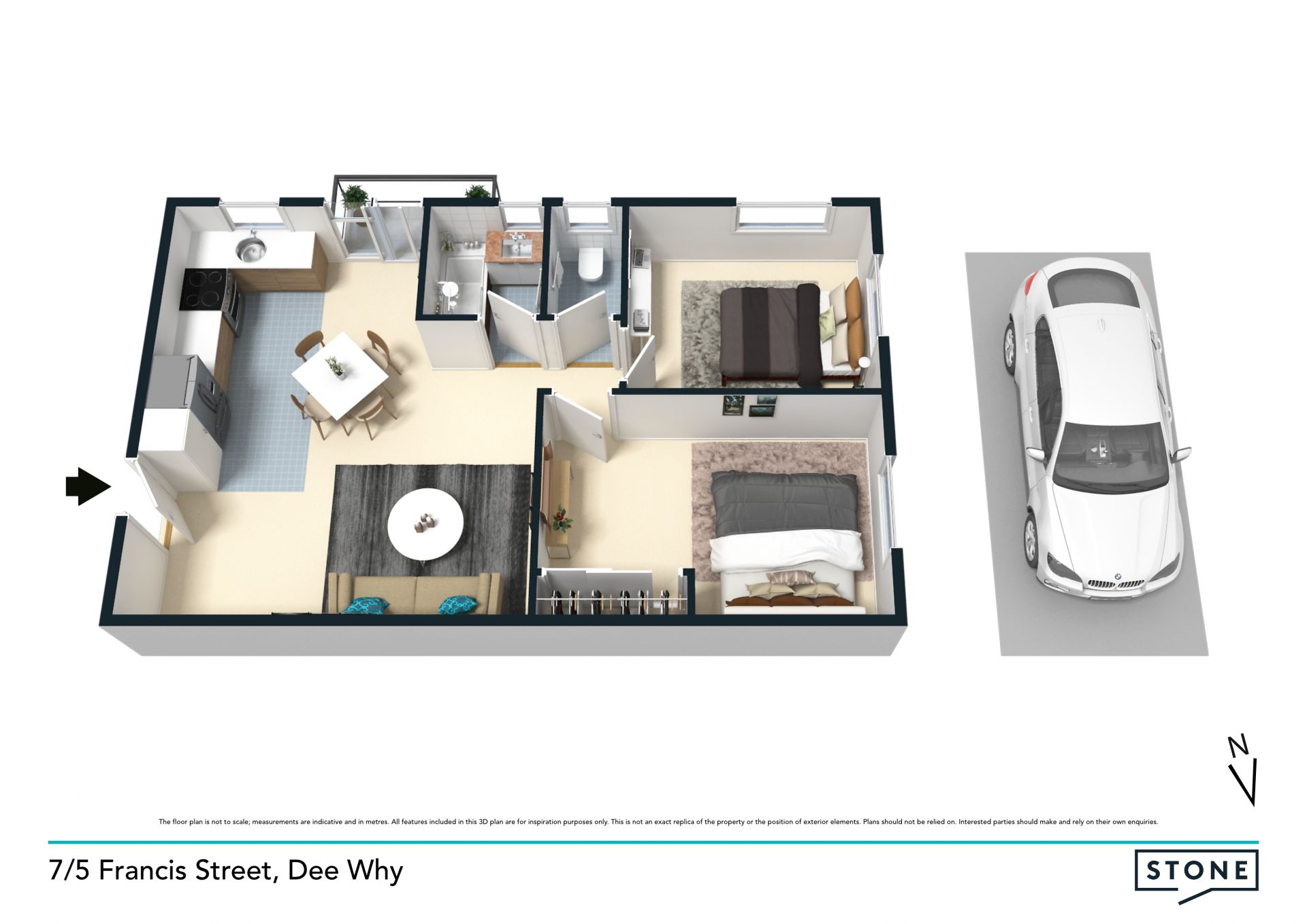 Light and bright two bedroom apartment in central location