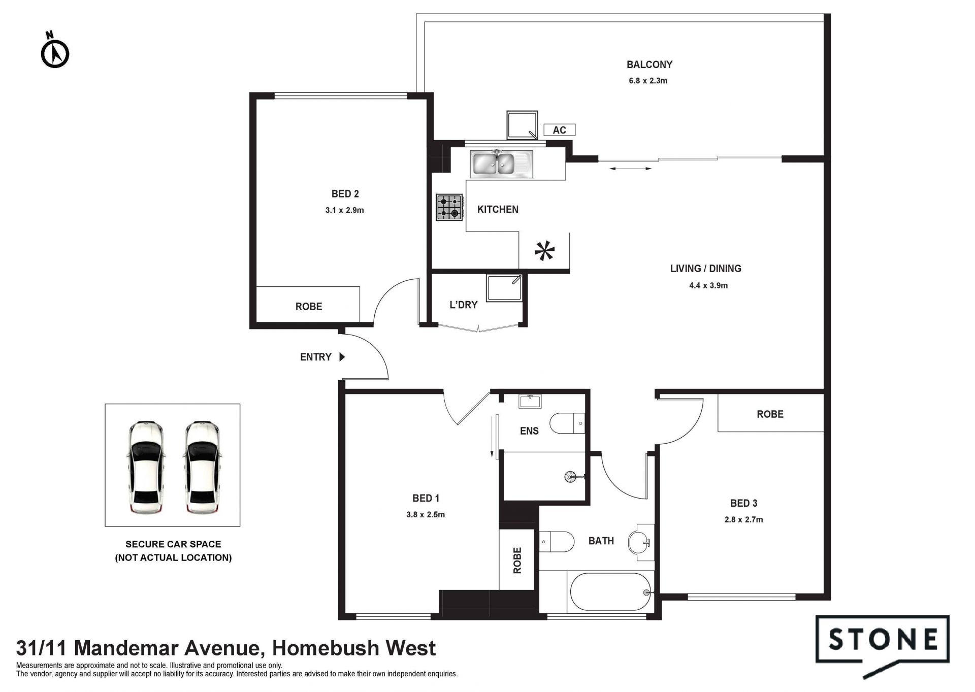 North-facing three bedroom apartment