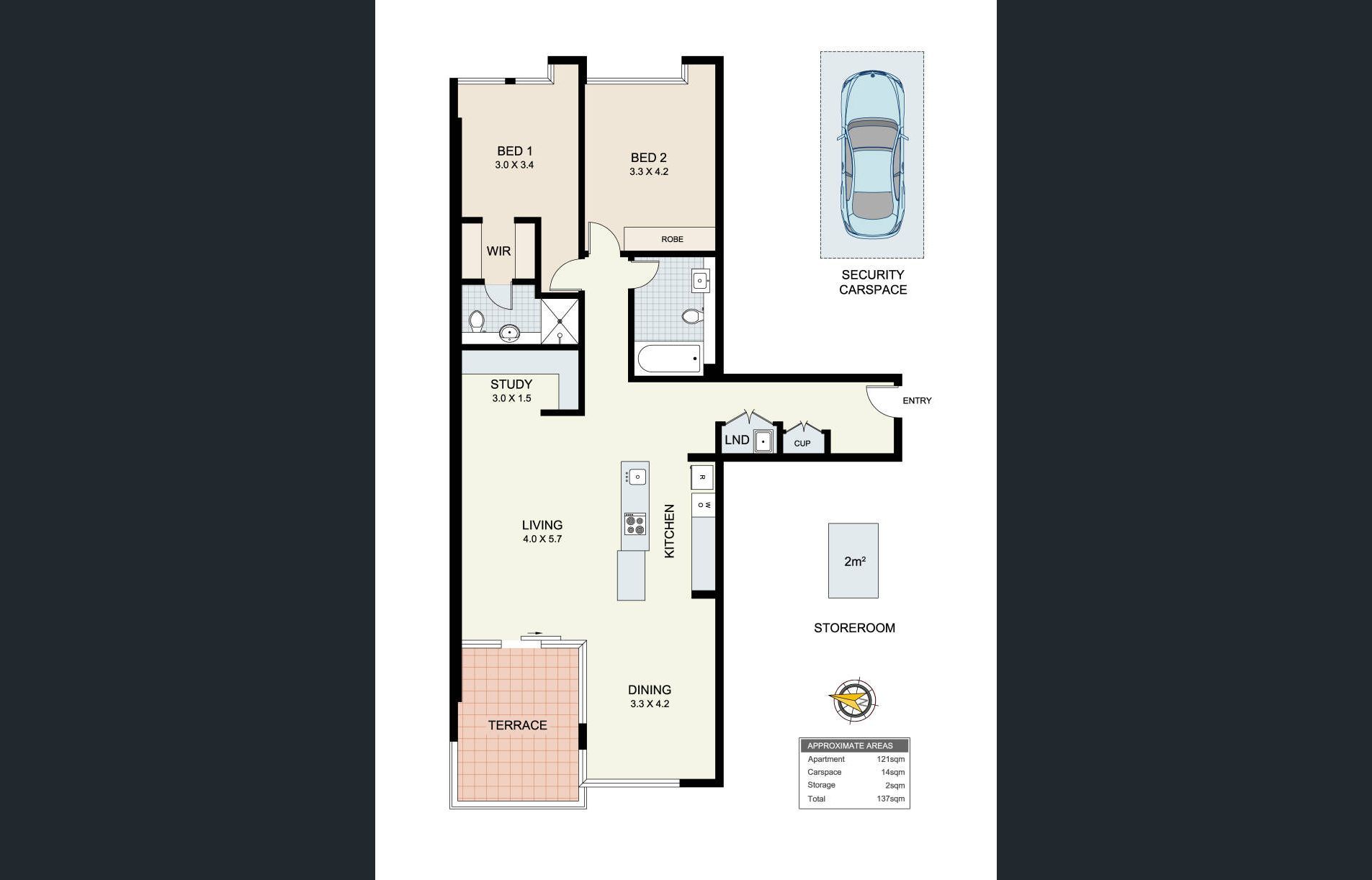 Luxurious Two Bedroom Apartment with Study