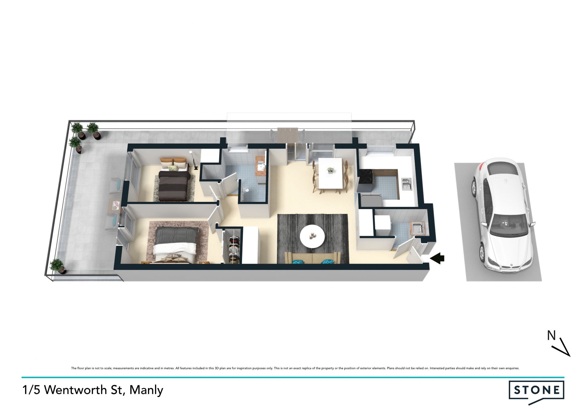 Renovated apartment with over sized entertaining terrace with harbour glimpses
