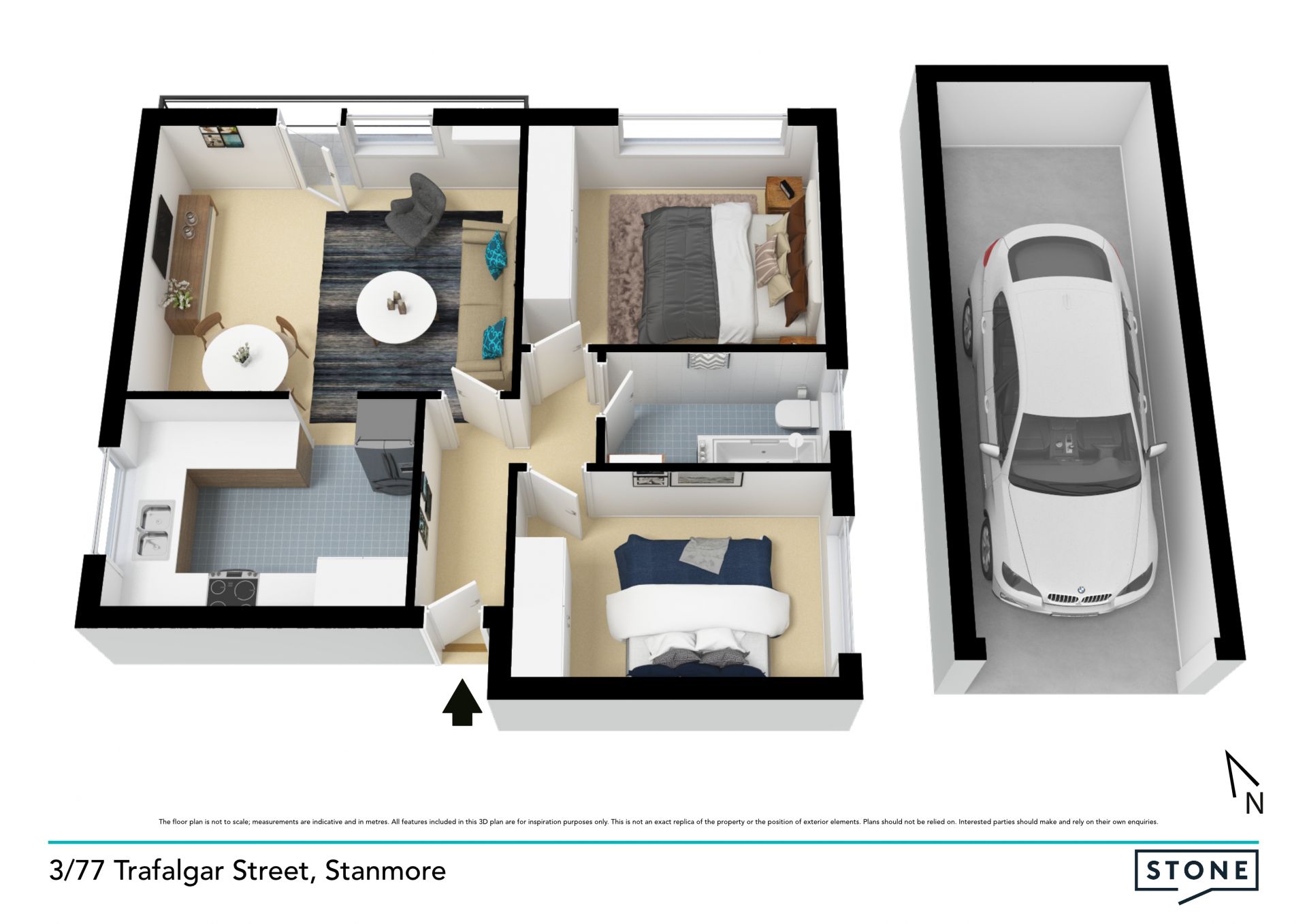 Fresh & bright apartment with balcony & garage
