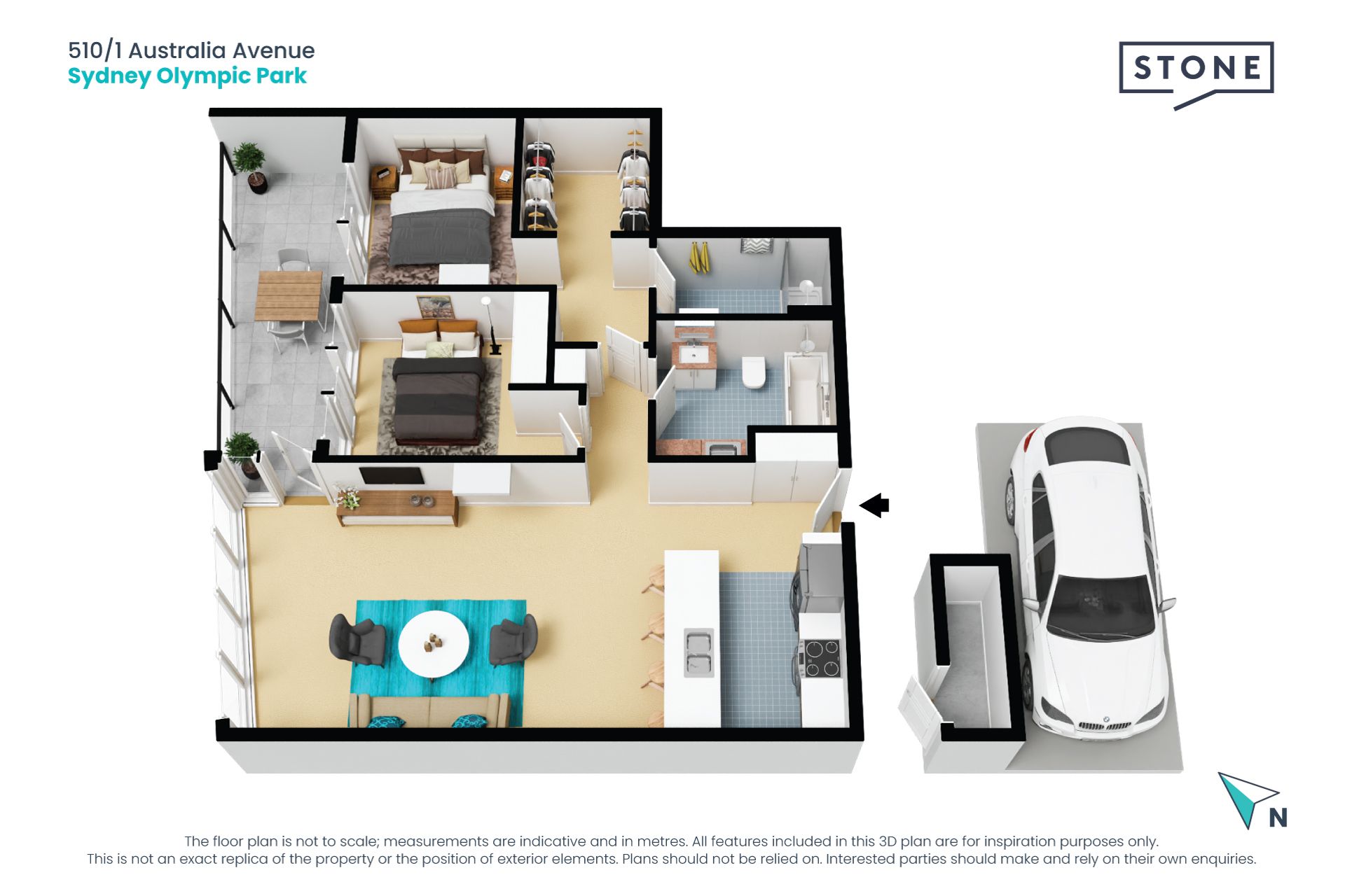 Spacious 2 bedroom apartment with car space