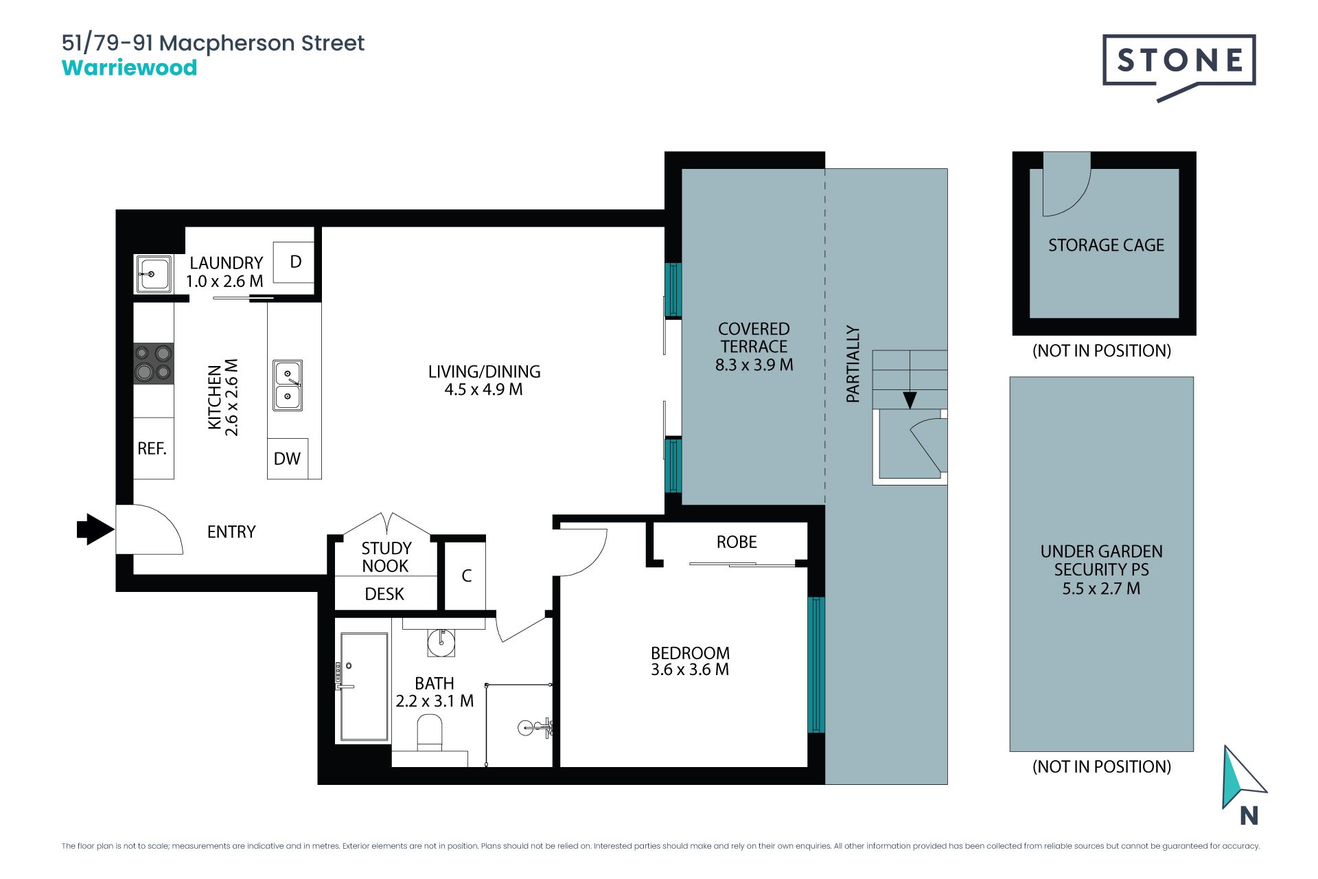 Spacious one bedroom courtyard apartment with study nook