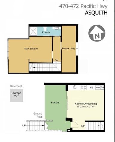 Large split level 1 bedroom plus study