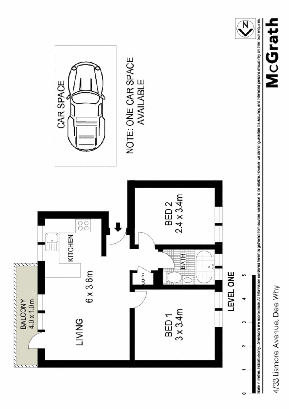 Bright two bedroom apartment with single carport on title