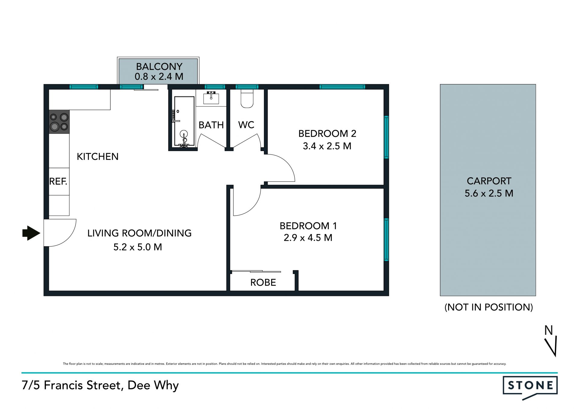 Light and bright two bedroom apartment in central location