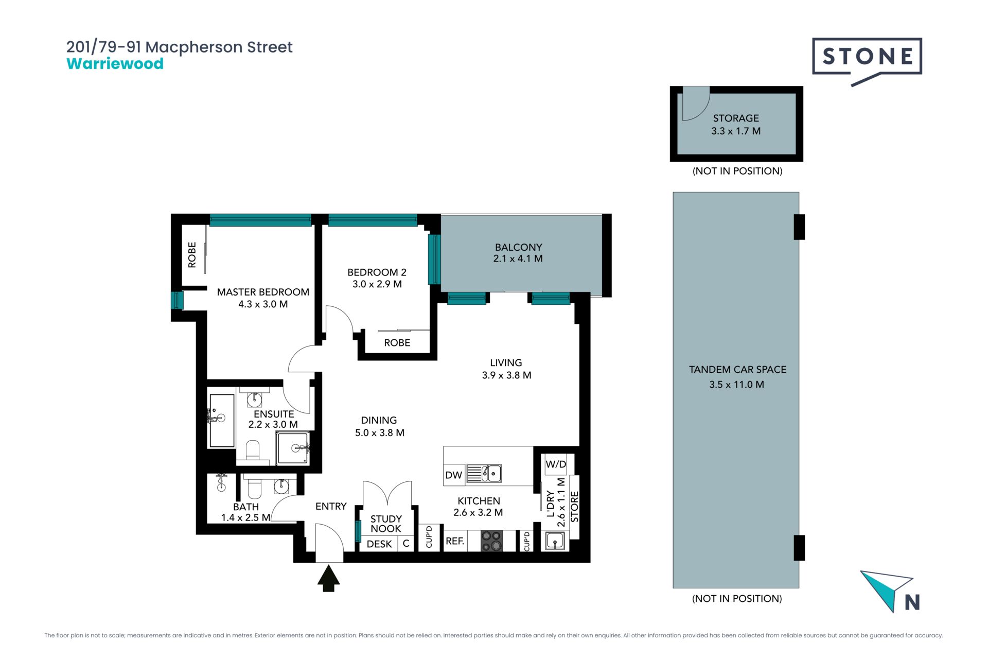 Bright and airy top floor apartment with study and North aspect