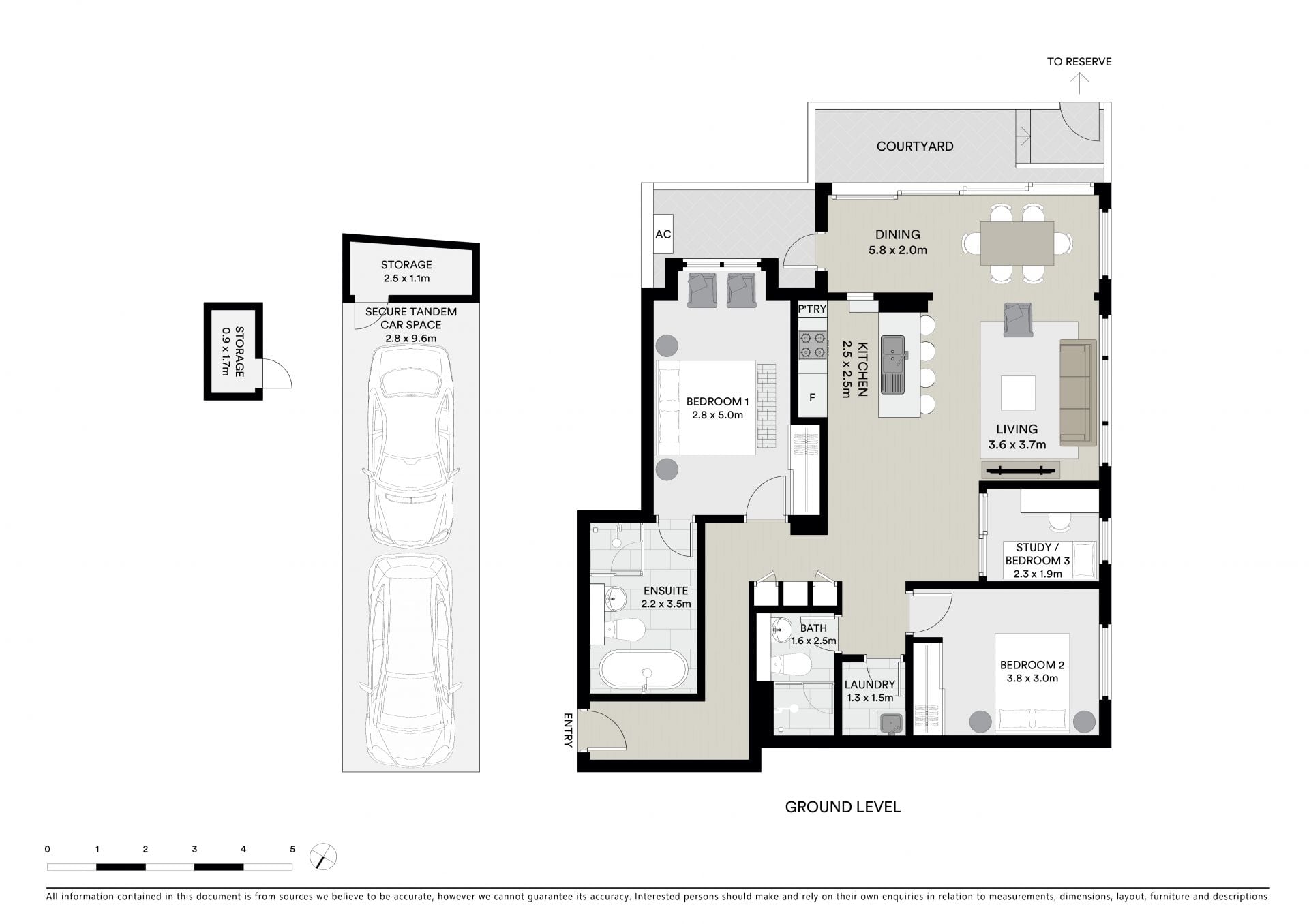 Private ground floor apartment with home office and serene reserve backdrop