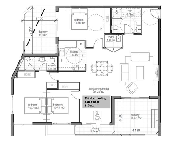 Modern and luxurious 3 bedroom apartment living with abundance of natural light