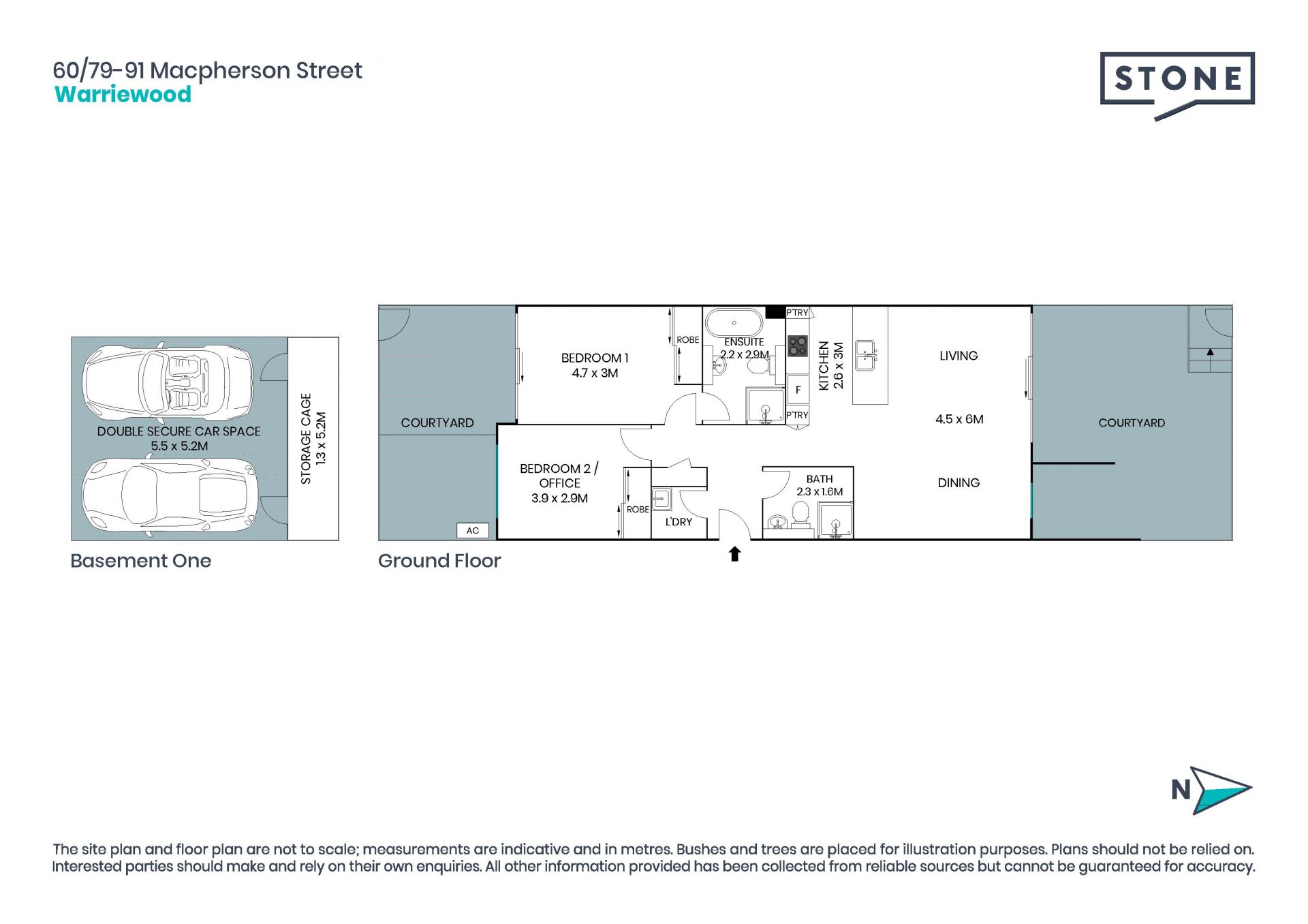 Private contemporary dual-courtyard apartment with sunny Northerly aspect