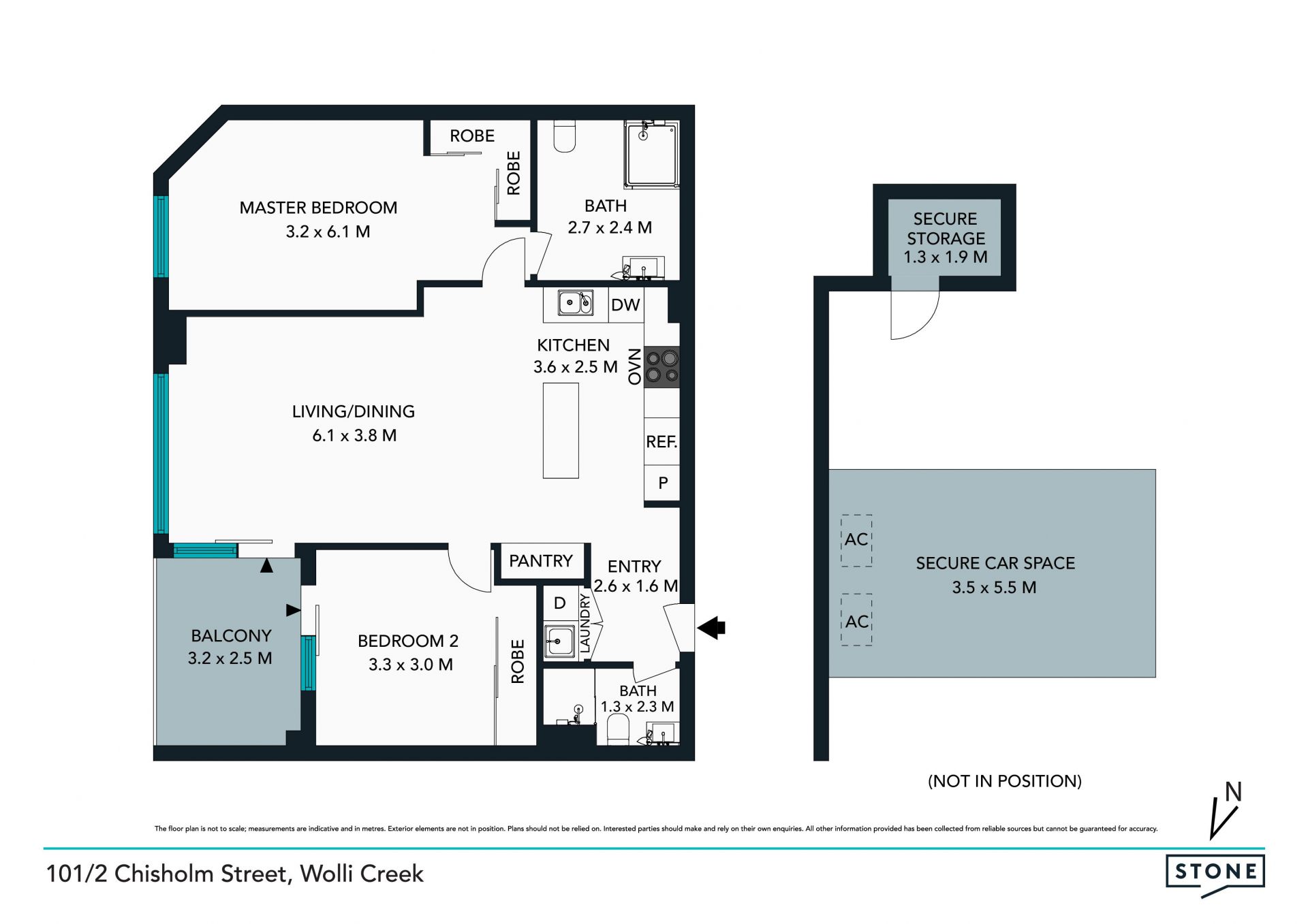 Adaptable floorplan accommodating Wheel-chair access  (Total Apartment size 111m2)