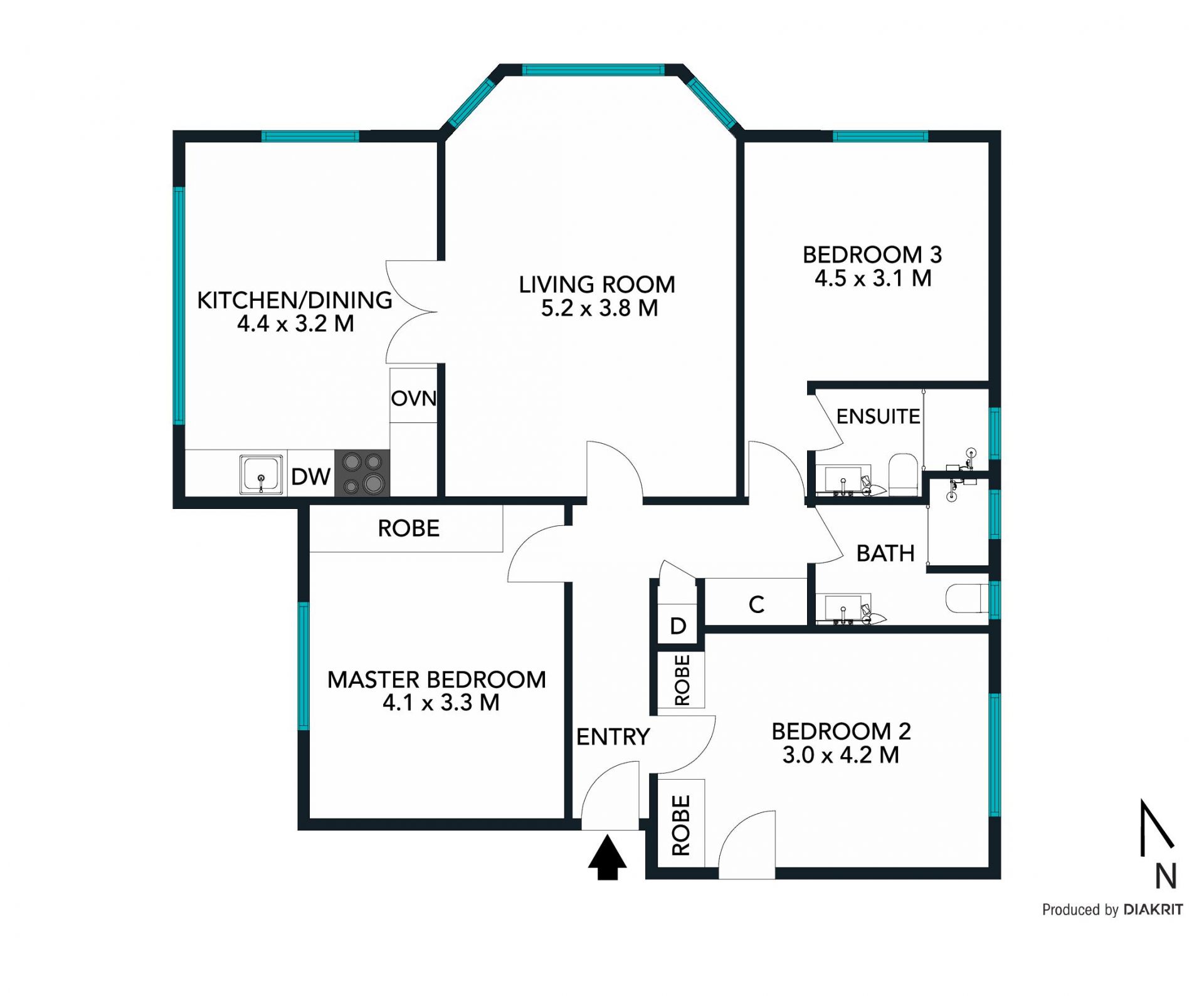 Three bedroom apartment with harbour views