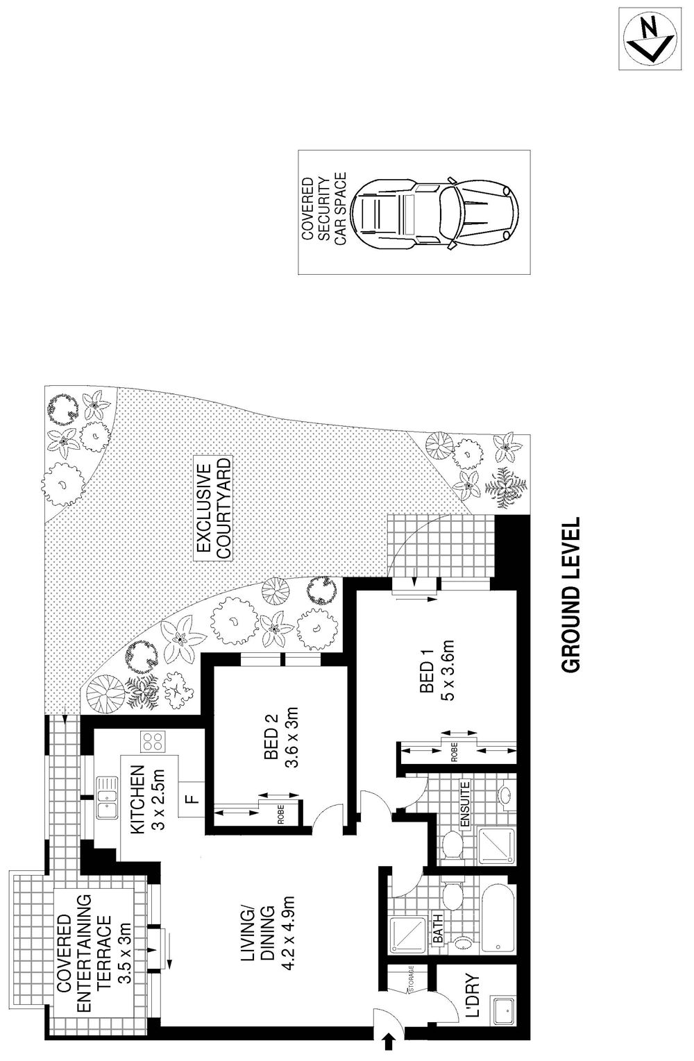 Massive grassed courtyard for your exclusive use