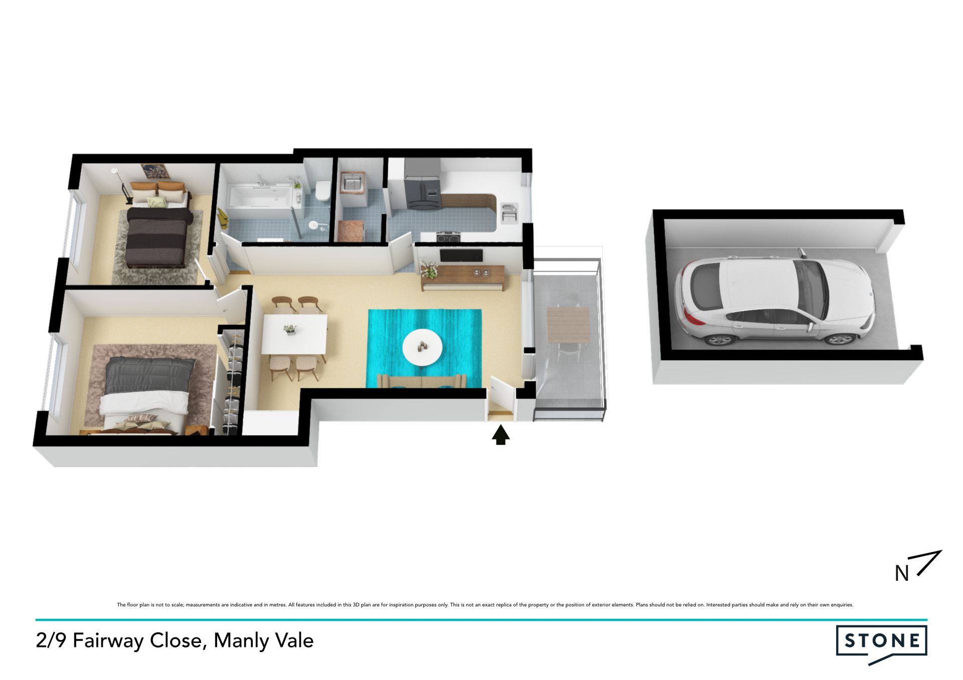 Available now - Freshly painted two bedroom apartment with garage