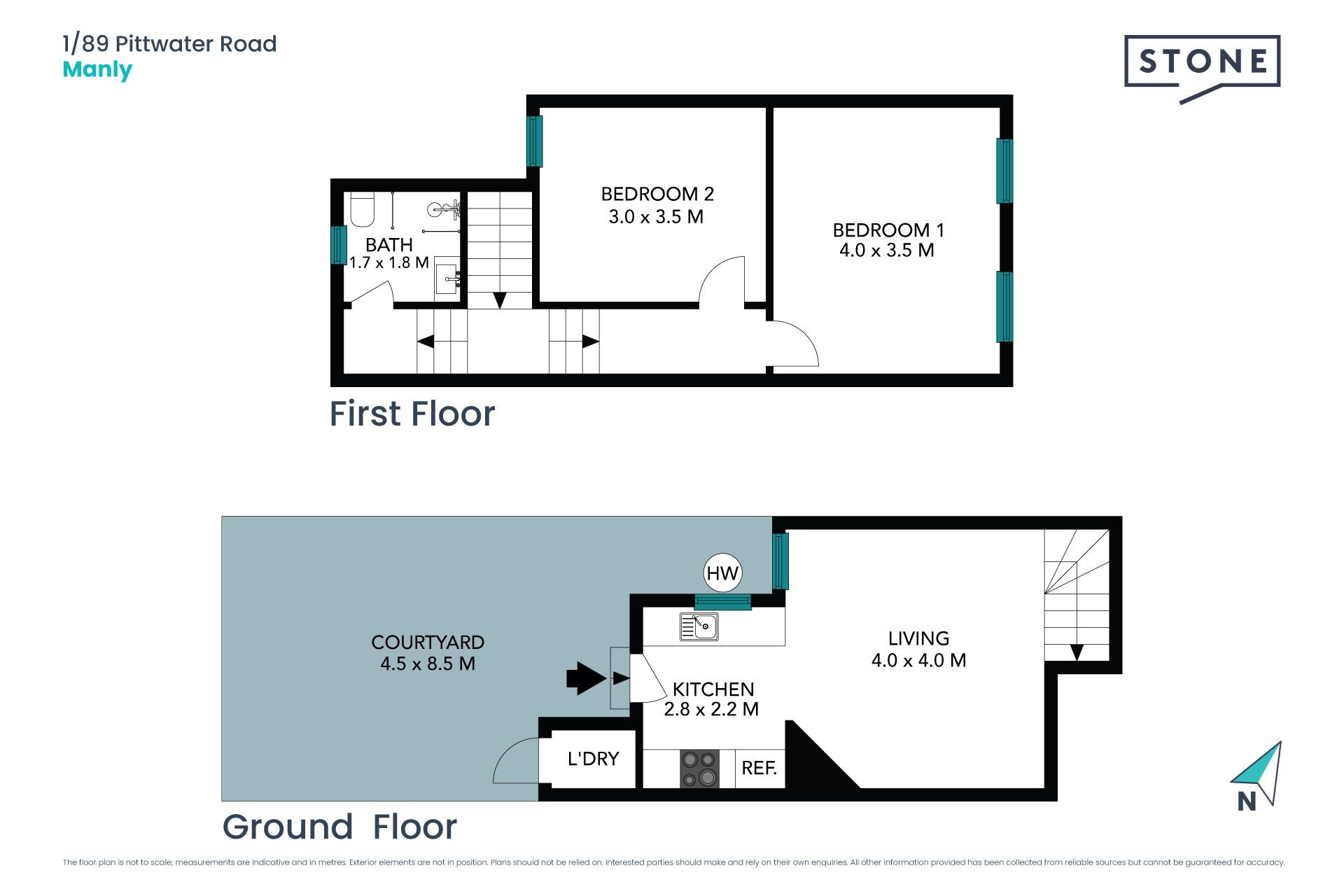 Stylish beachside character apartment with courtyard