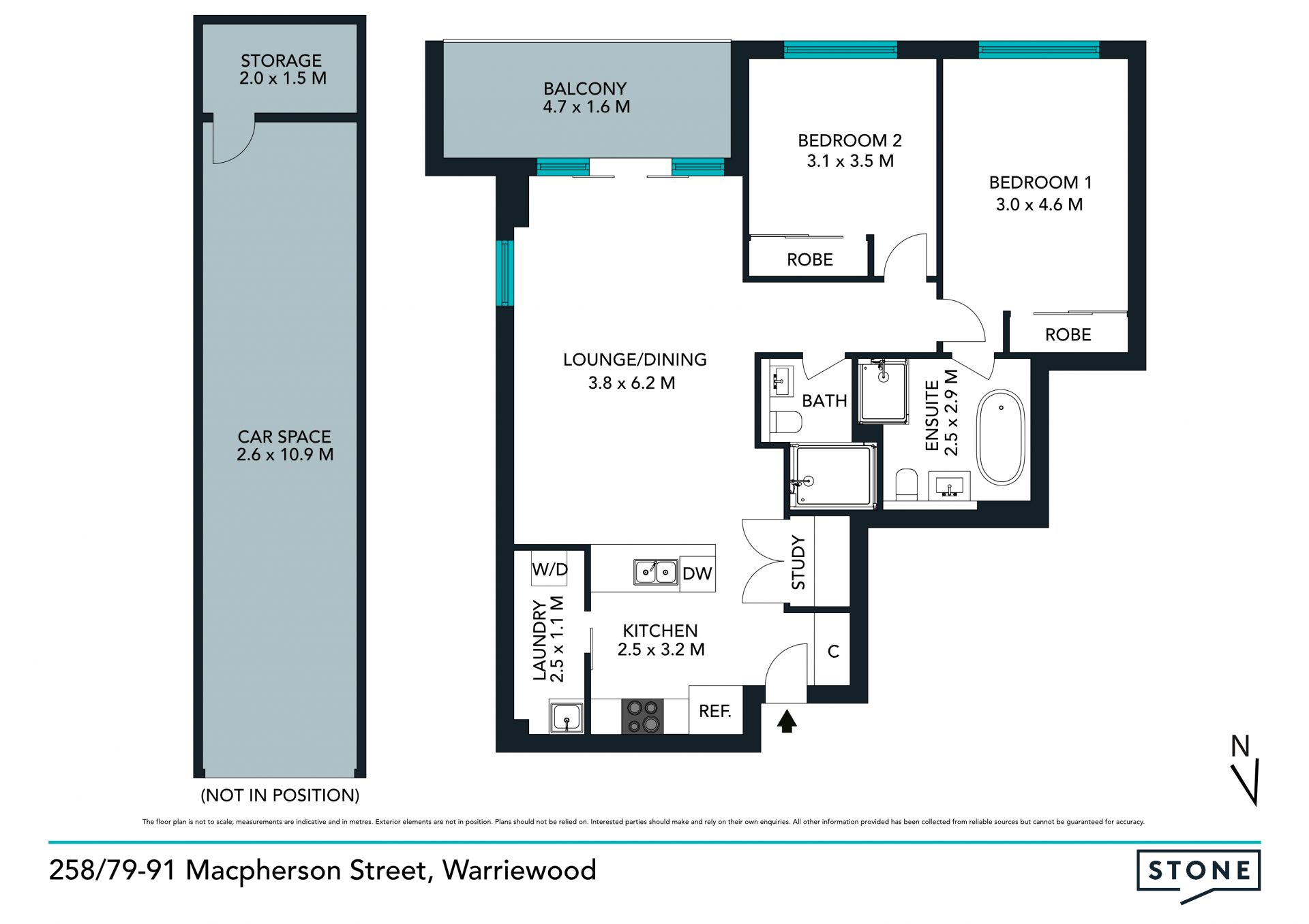 Sunlit modern 2bed apartment plus study with wetland views