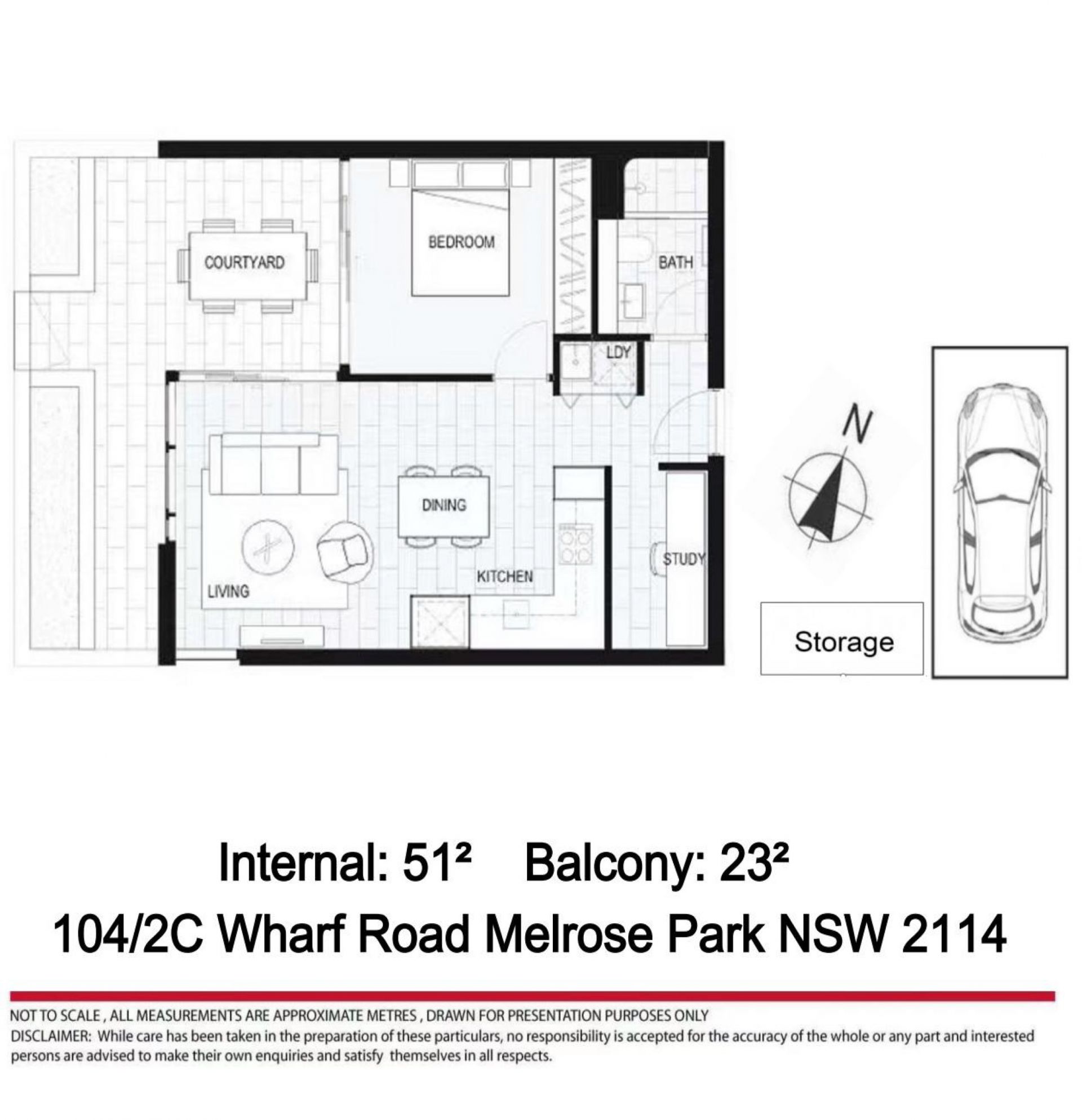 Near New 74m2  Massive 1 Bed Plus Study At Melrose Park