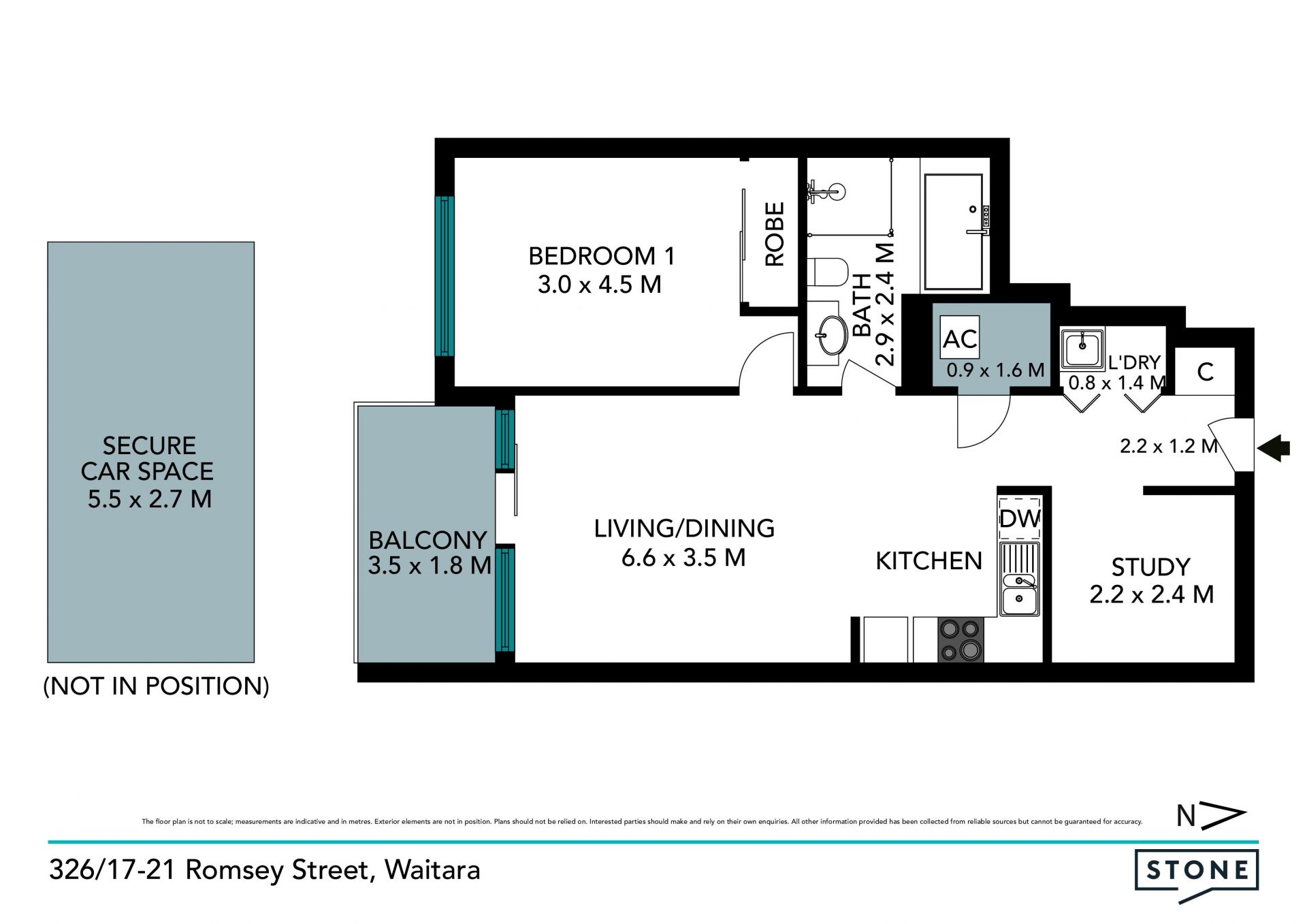 Modern one bedroom plus large study