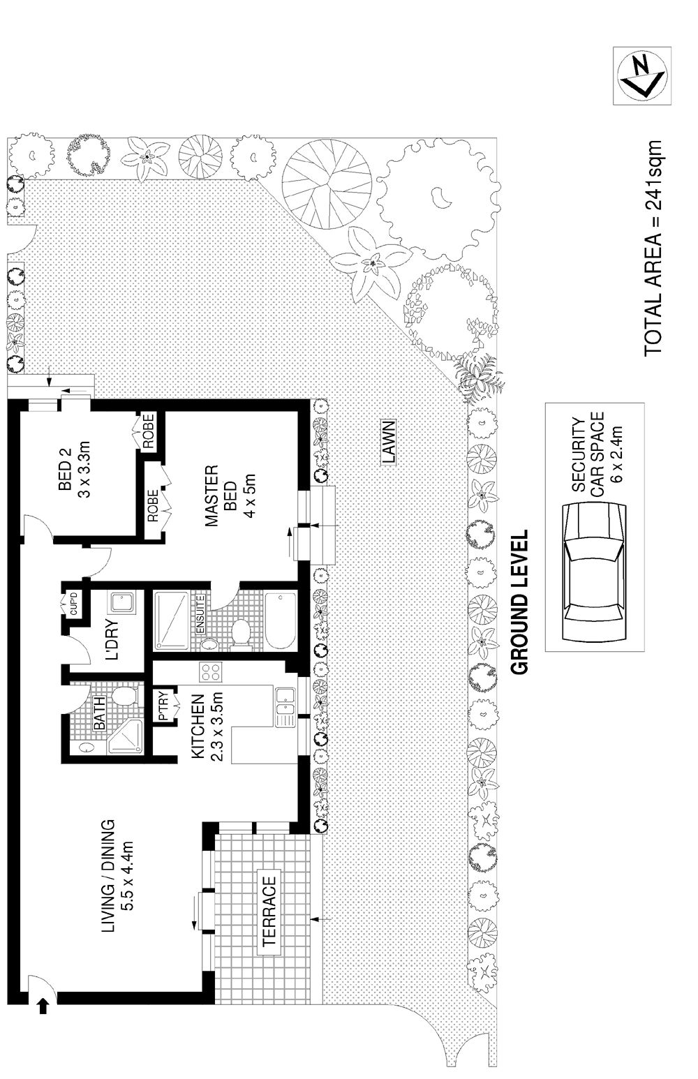 Secure garden apartment boasting over 241sqm total area