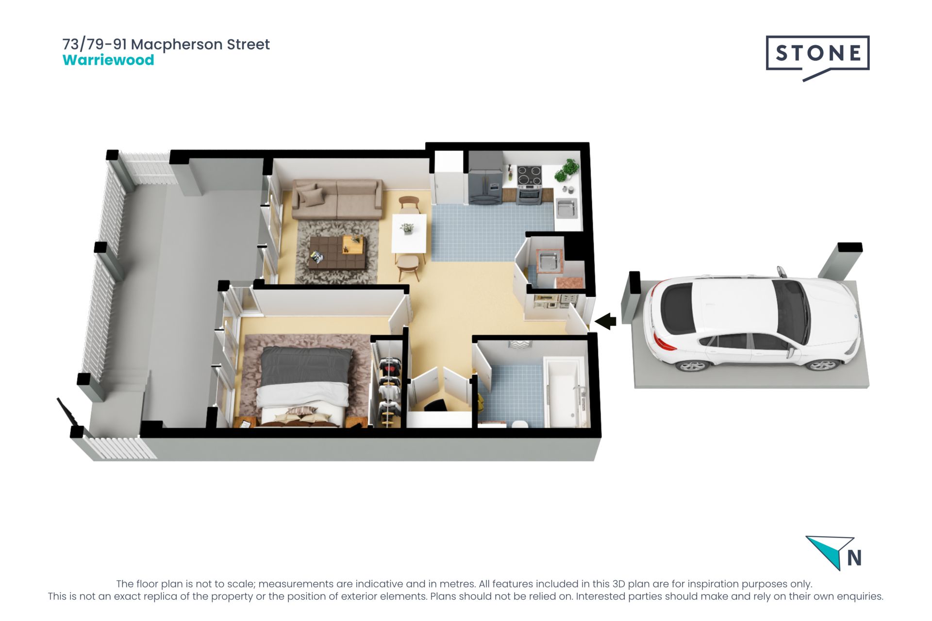 Oversized one-bedroom ground floor apartment with private courtyard