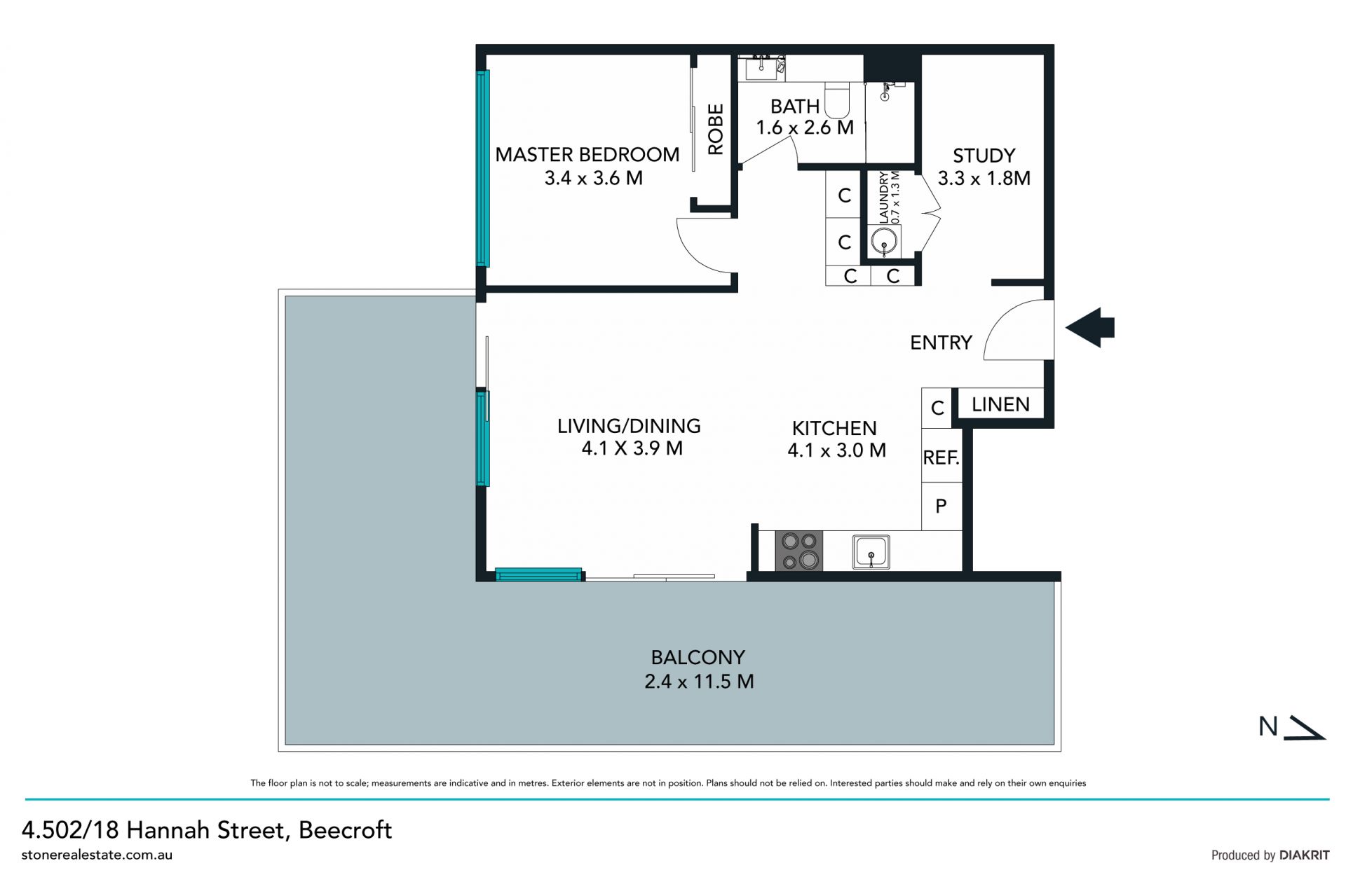 One bedroom penthouse with oversized study and city views