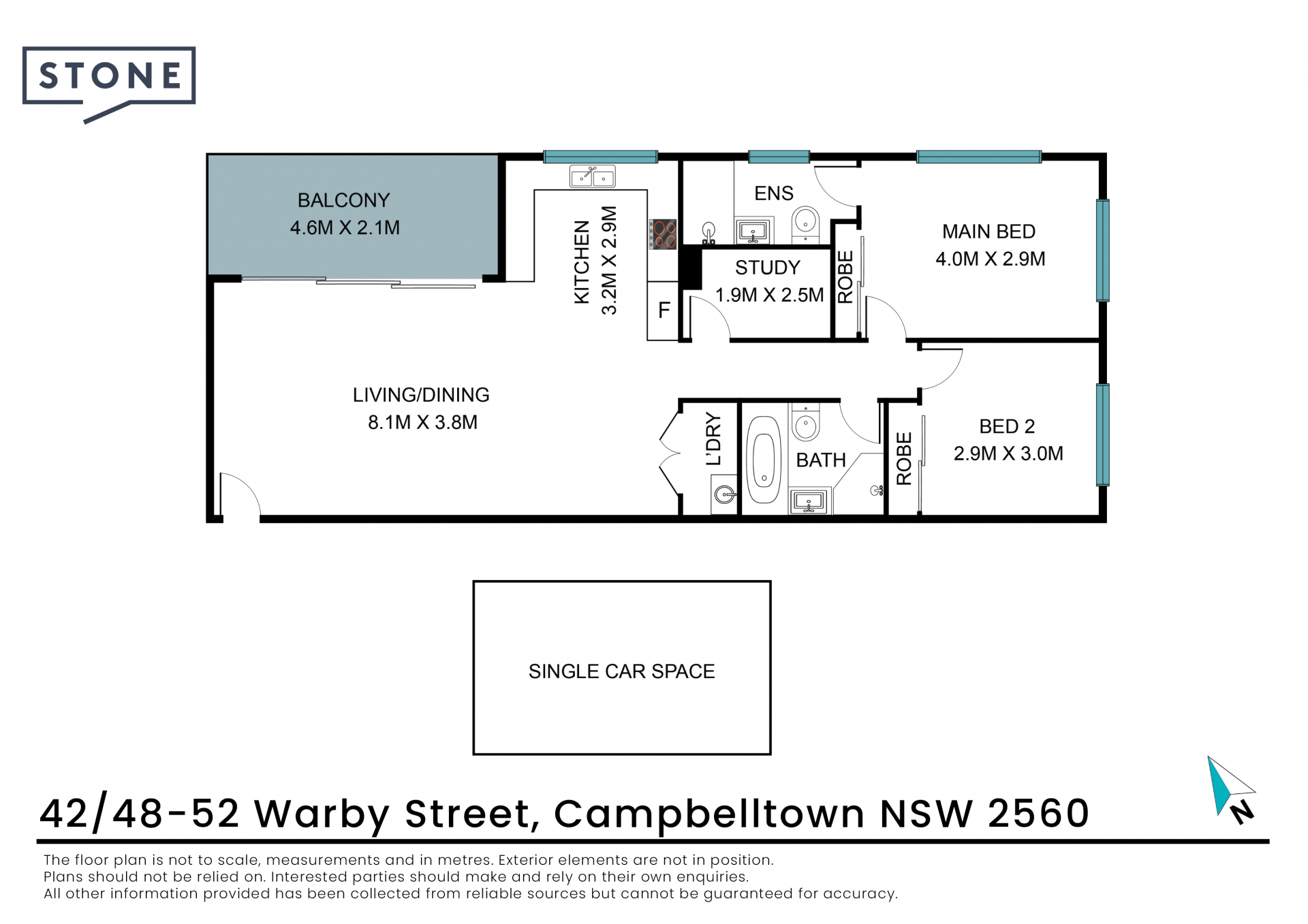 Large 2 bedroom + study in central location