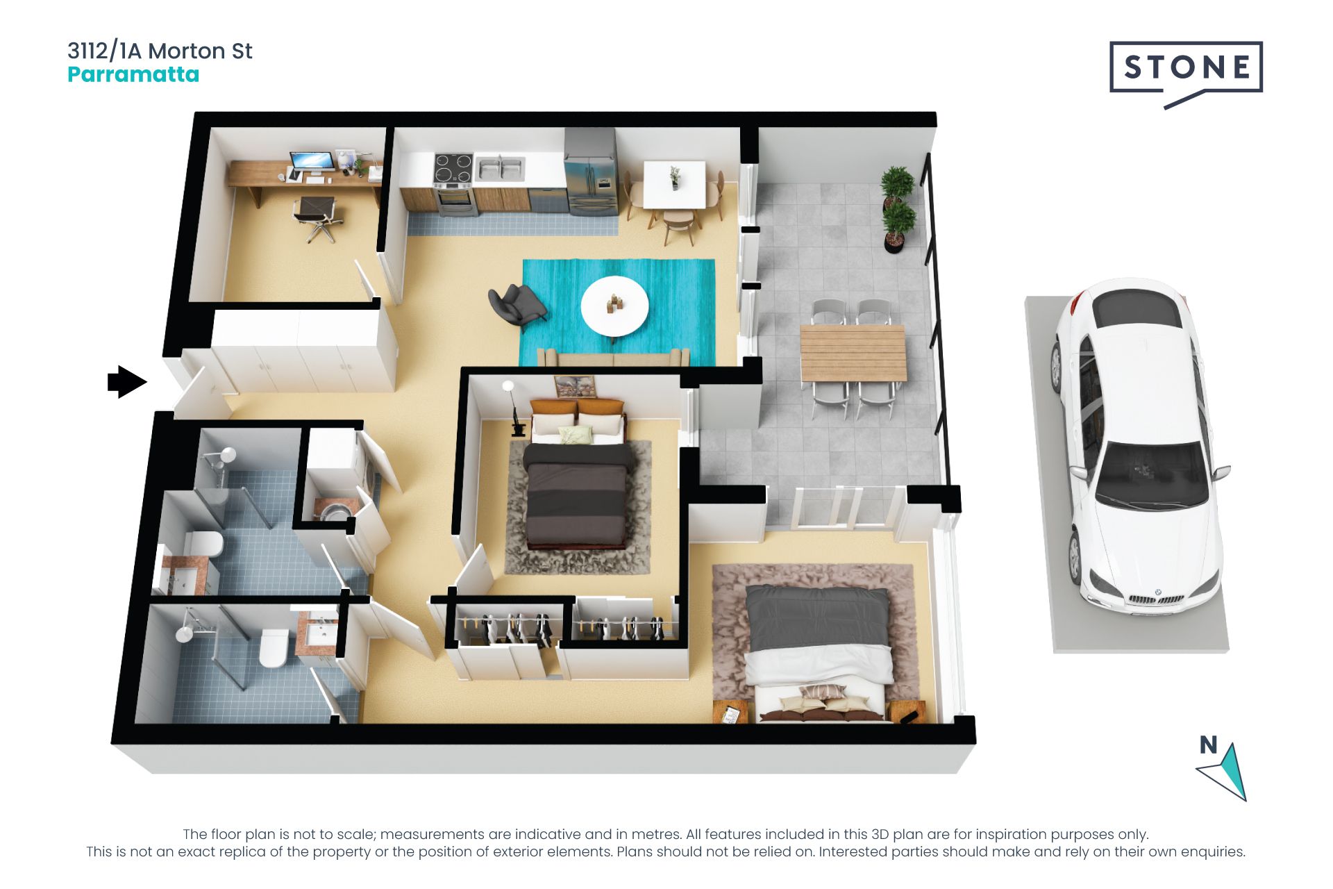 Tasteful two-bedroom apartment plus a study within riverside precinct