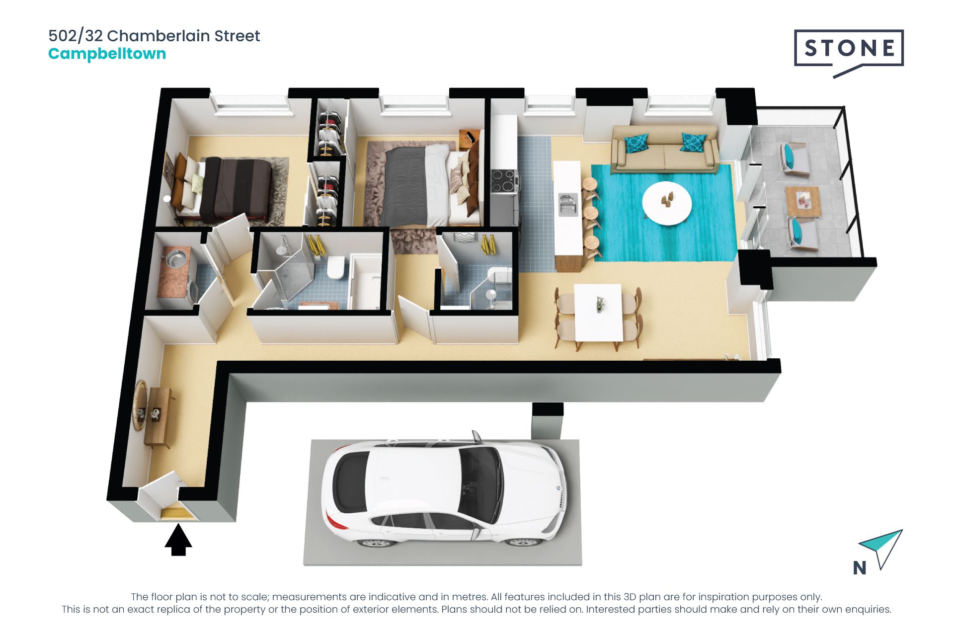 Modern Top Floor 2 Bedroom North Facing Apartment